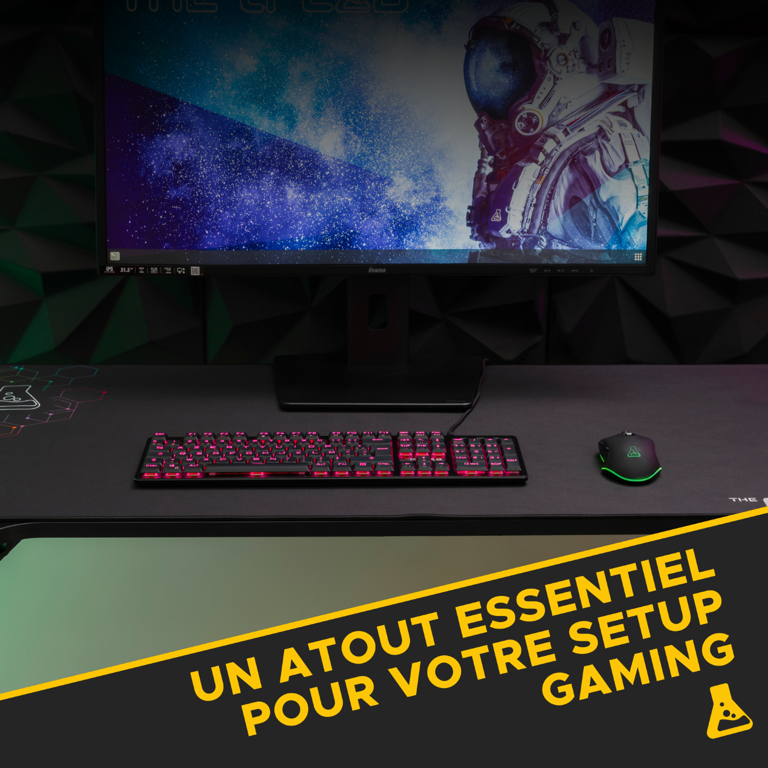 THE G-LAB Mercury Pad Tapis de Souris Gaming XXXL (1200 x 570 mm) Surface de Contrôle, Base Antidérapante, Bords Cousus - Noir