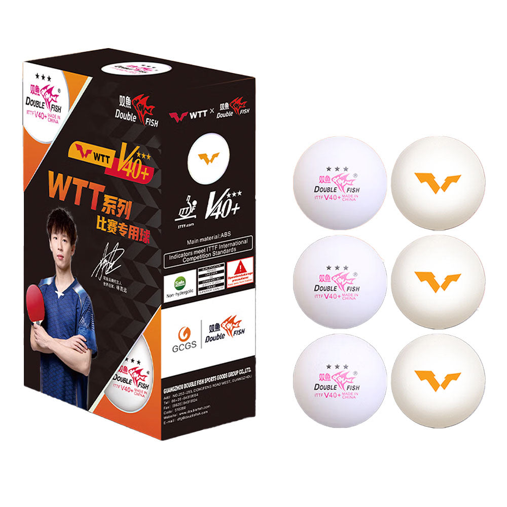 Double Fish WTT Match V40+ Balles de tennis de table ABS à couture 3 étoiles Lot de 6 Blanc