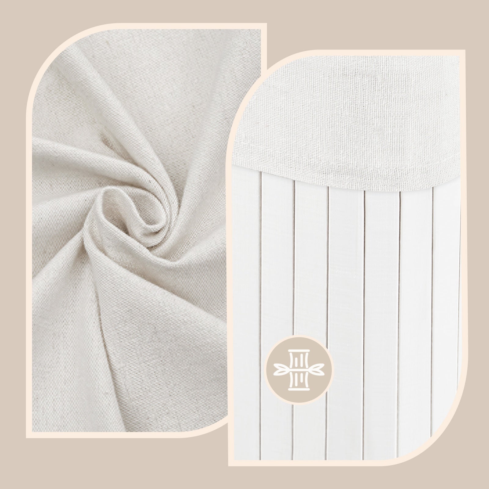 JOYFURNOS Grand Panier à Linge en Bambou, Panier à Linge Pliable à 3 Compartiments avec Couvercle, Sac Intérieur Amovible, Blanc