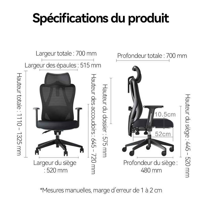 ochama x J.ZAO Z5 Soft Chaise ergonomique réglable 105°-140° avec support lombaire 4D, appuie-tête confortable et tissu en maille respirant