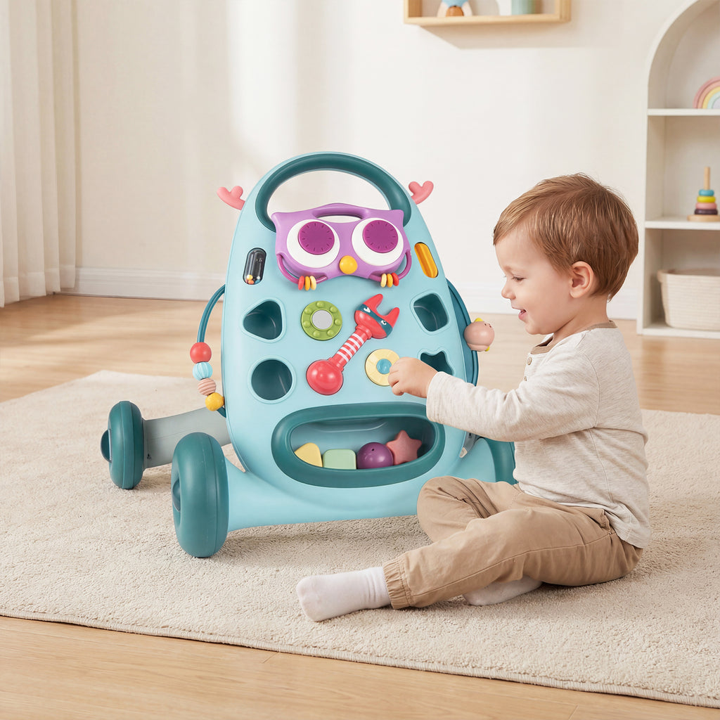 Costway Trotteur pour bébé avec plateau de jeu ovale amovible et jouet de tri de formes, Bleu