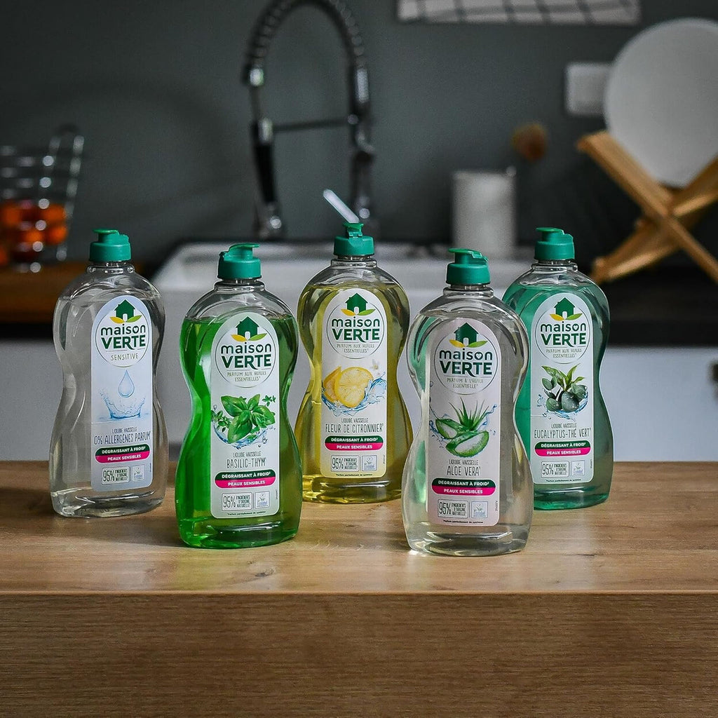 Maison Verte Liquide Vaisselle, Aloe Vera & Huiles Essentielles Biologiques, Dégraissage à Froid, 2 x 500 ml (= 1 L)