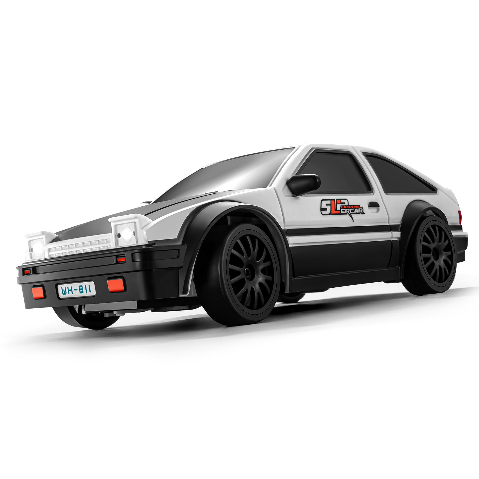 Voiture de Drift RC 4WD Échelle 1:24, Stabilisateur Gyroscopique Réglable, Lumières LED, Pneus Doubles, Blanc