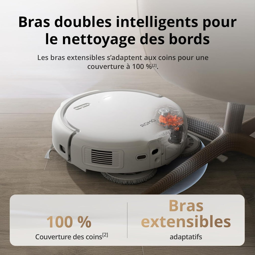 DJI ROMO S Aspirateur Robot Laveur avec Aspiration de 25 000 Pa, Détection de Niveau Drone, Deux Bras Robotiques, Fonctionnement sans Entretien de 200 Jours