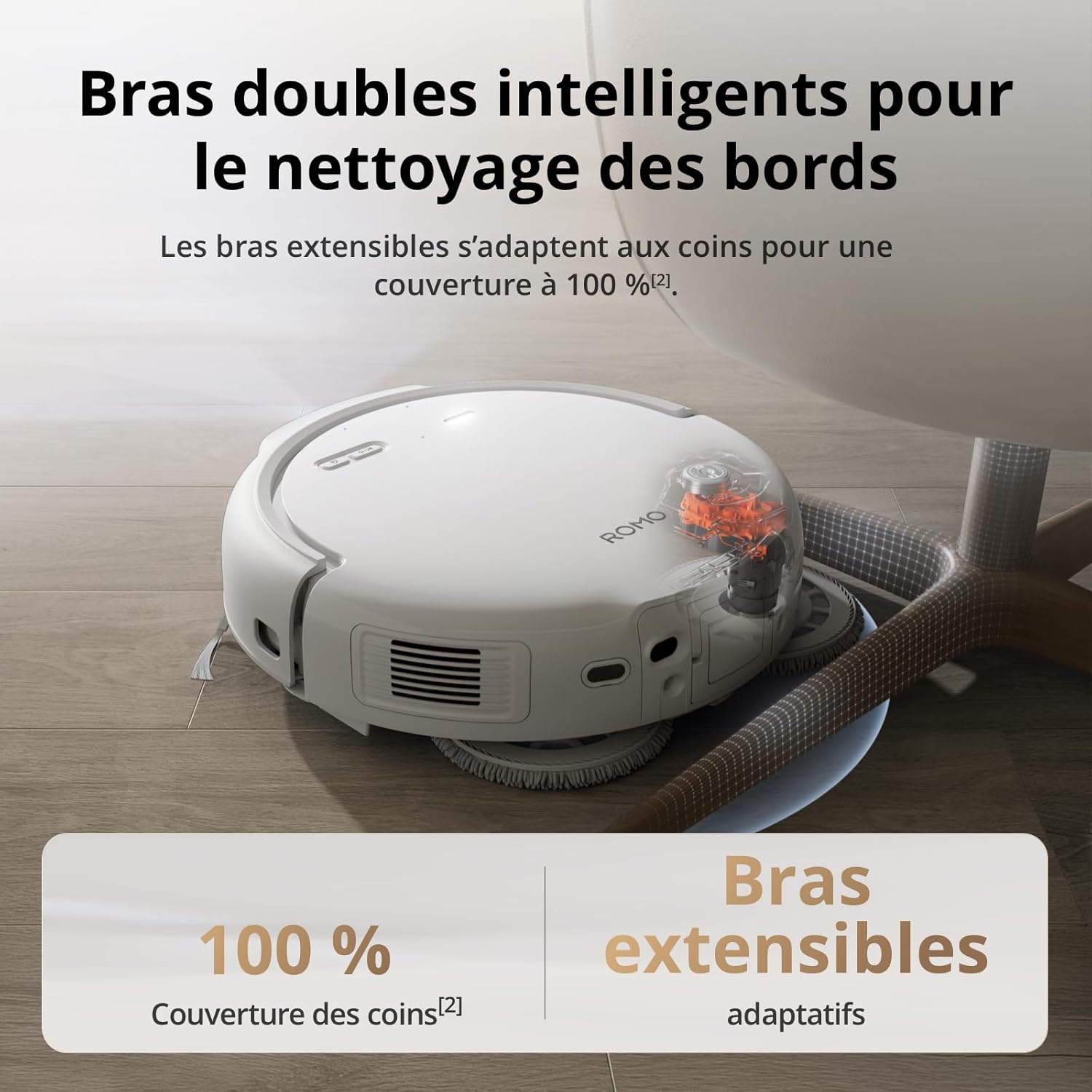 DJI ROMO S Aspirateur Robot Laveur avec Aspiration de 25 000 Pa, Détection de Niveau Drone, Deux Bras Robotiques, Fonctionnement sans Entretien de 200 Jours