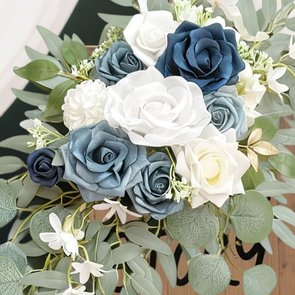 Wei's moment Fleur bleu poussière pour décorations de panneaux d'accueil de mariage, Fleurs d'arc de mariée artificielles pour cérémonie de mariage (Lot de 2)