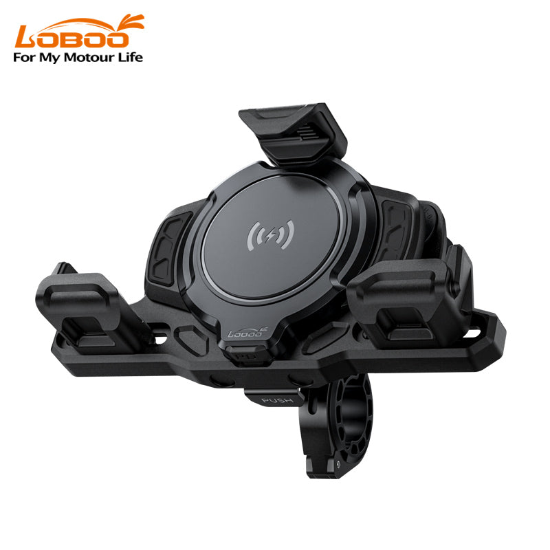 Support de téléphone à réduction de vibration LOBOO PH02S | Antivol et utilisation à une main | Charge sans fil 15 W en option