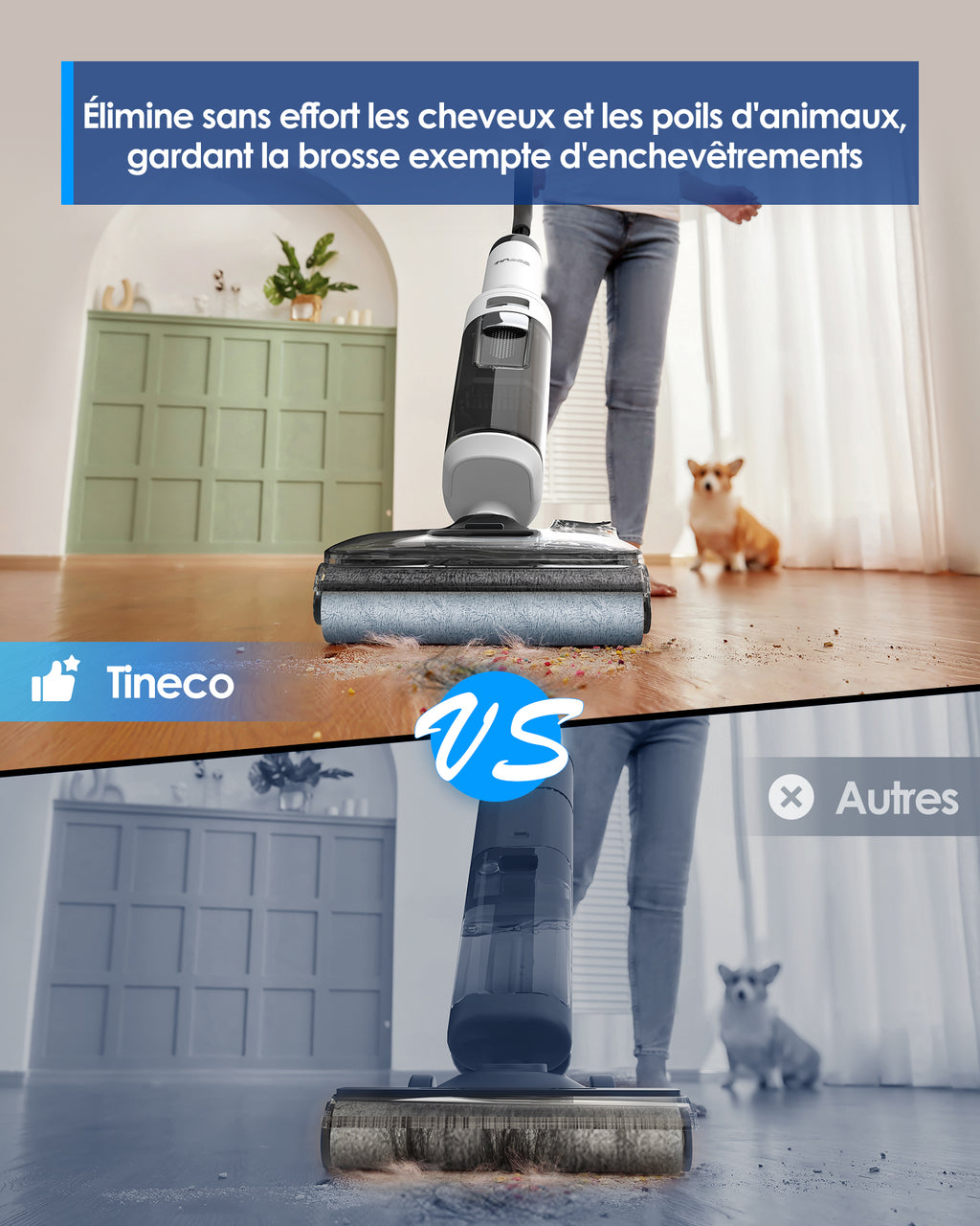 Tineco Floor One Stretch S6 Aspirateur eau et poussière Conception à plat 180° Accès bas 13 cm Autonettoyage FlashDry 70 °C Autonomie 40 min