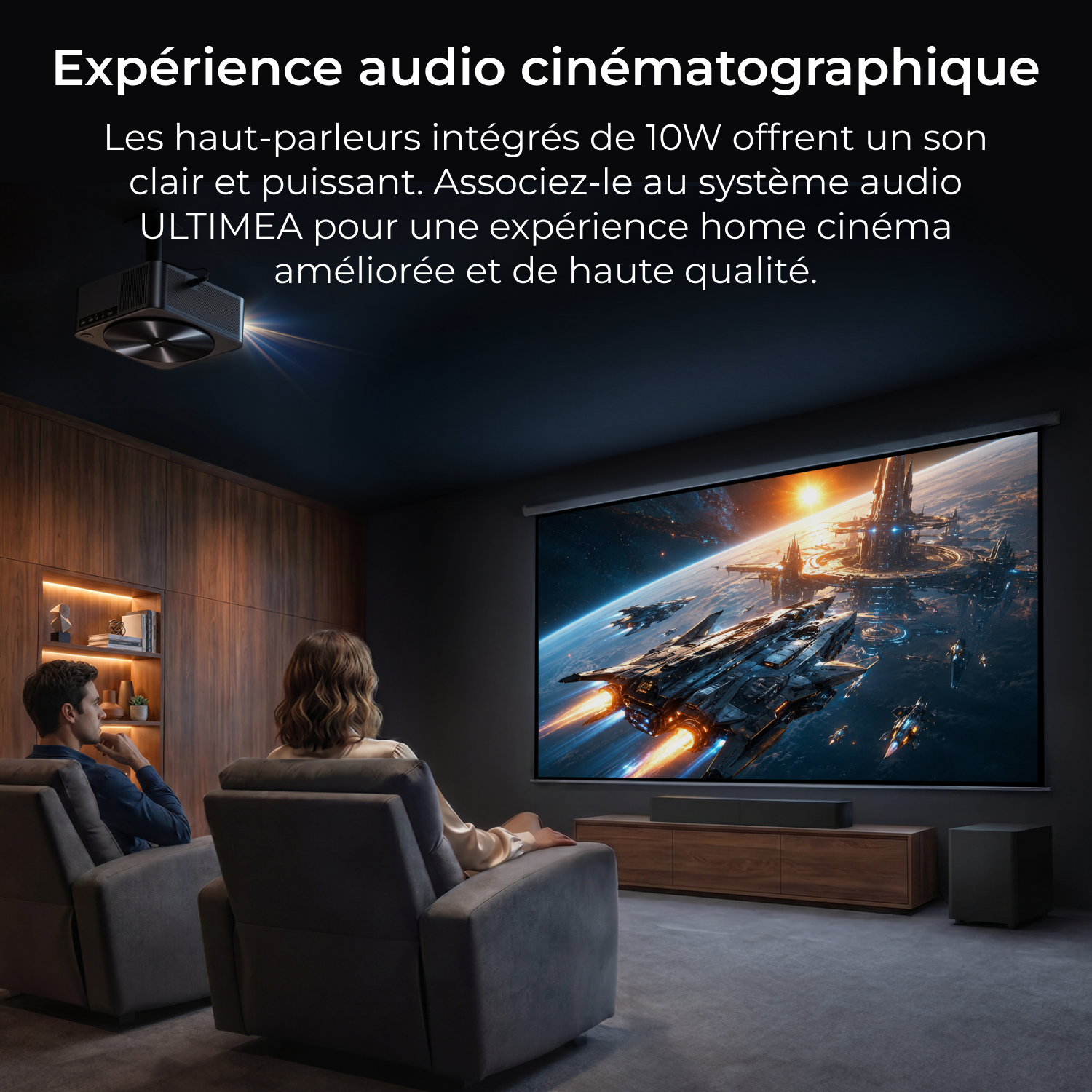 ULTIMEA Projecteur Apollo P40 HDR10 1080p 700 lumens ANSI WiFi Bluetooth 4K NEU, Autofocus