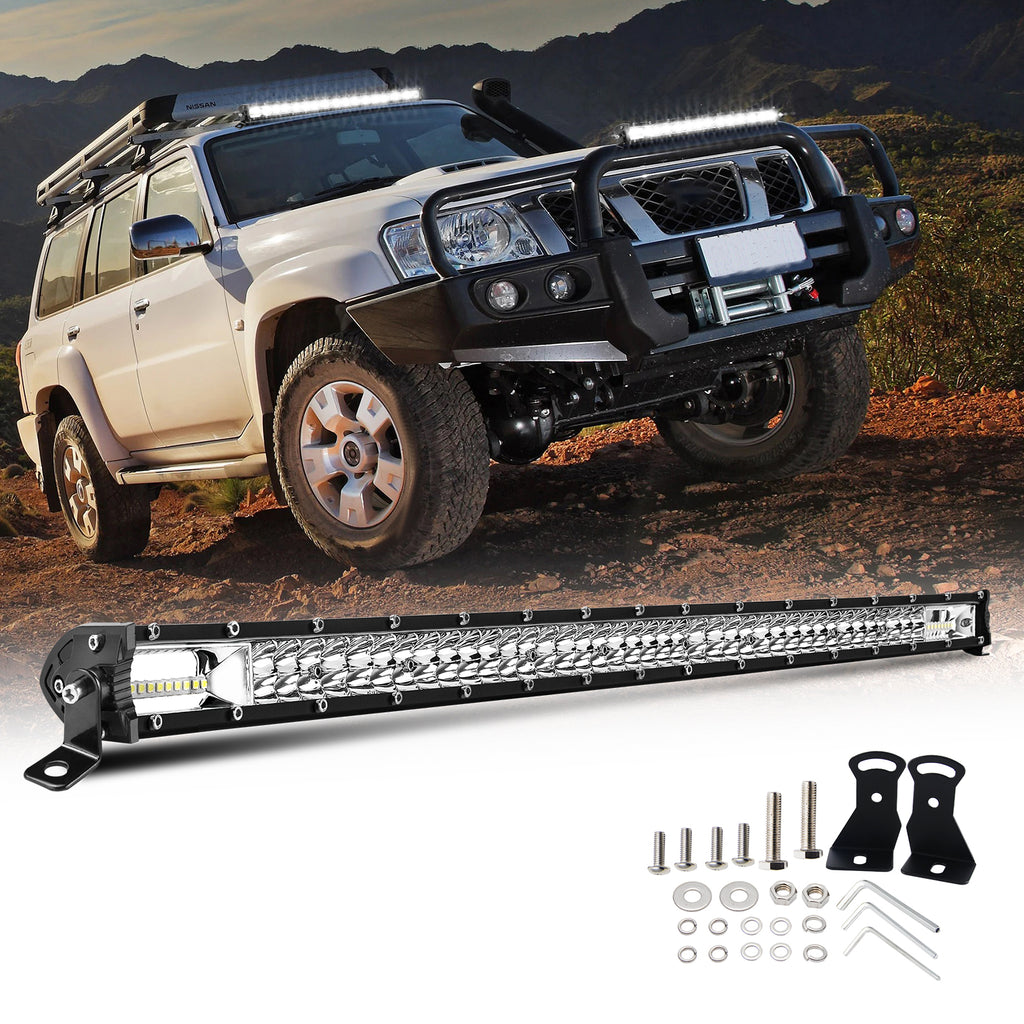 CO LIGHT Barre lumineuse LED double rangée 52 pouces, anti-reflet, pour usage tout-terrain, blanc et ambré, DRL, avec supports latéraux et inférieurs, pour SUV et VTT