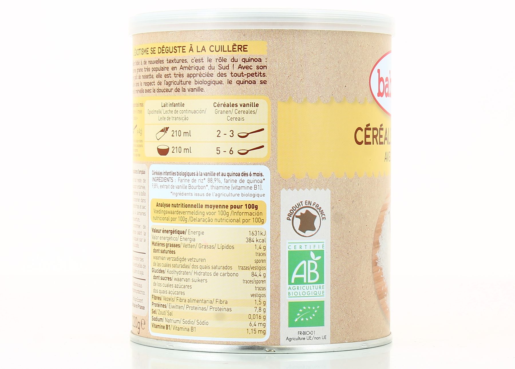 Baby Bio Céréales quinoa vanille 6M 220 g