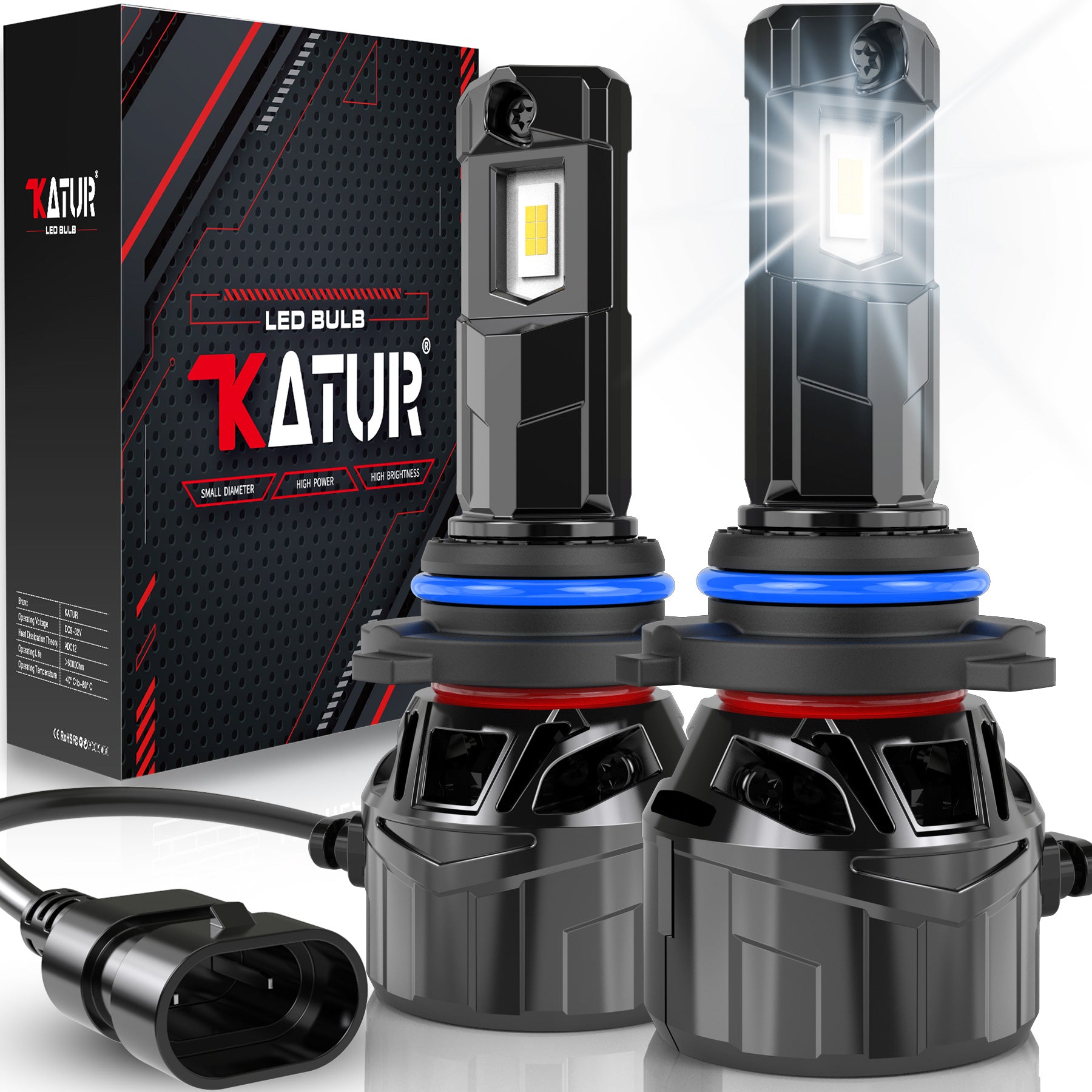 KATUR Lot de 2 ampoules LED HB4 120W 30 000 lm, 6000K blanc xénon, taille mini 1:1, Plug & Play et système de refroidissement à haute efficacité pour feux de croisement