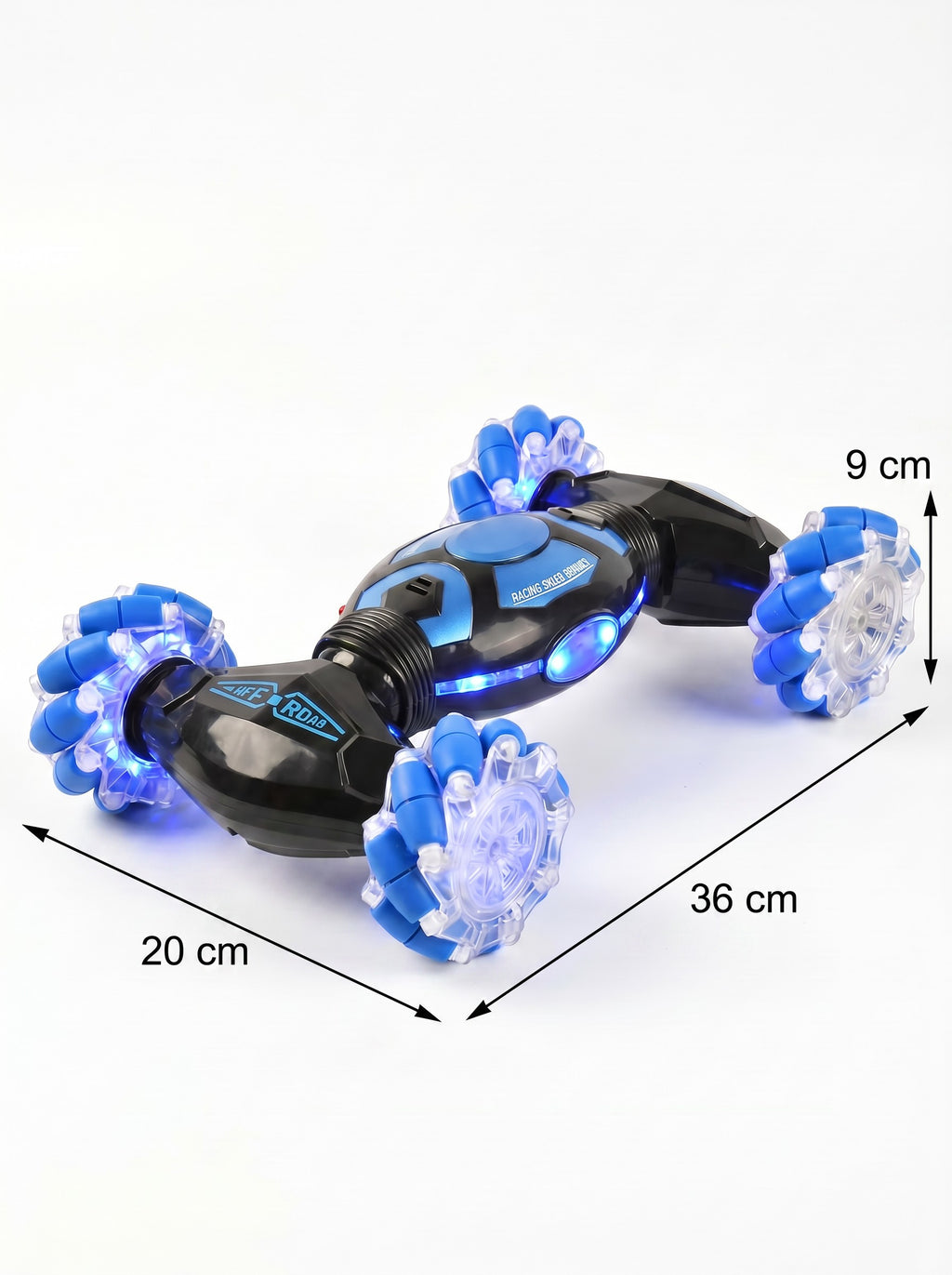 4x4 voiture RC 2,4G gestuelle double commande, retournement 360°, LED & musique, jouet tout-terrain, Une Pièce en Bleu