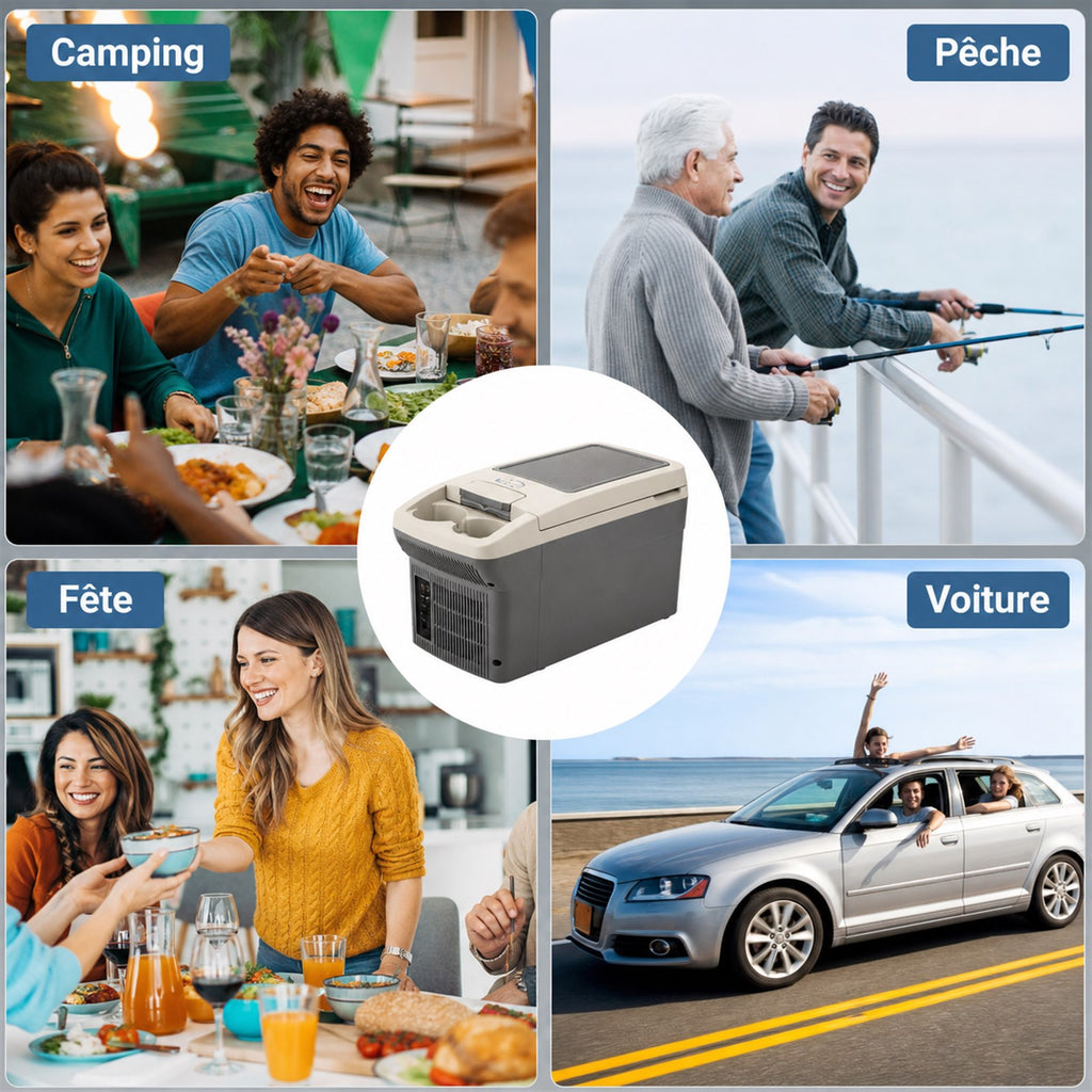 ICEROVER PN-06 Mini réfrigérateur portable 6 L AC/DC, réfrigérateur et chauffeur, pour voiture et maison, gris, réfrigérateur électrique compact avec sangle de transport