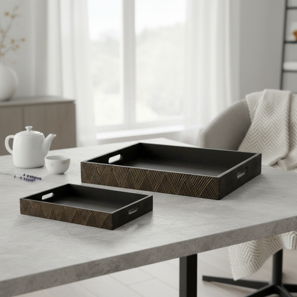 4 Home Tangela - Lot de 2 plateaux en bois de manguier
