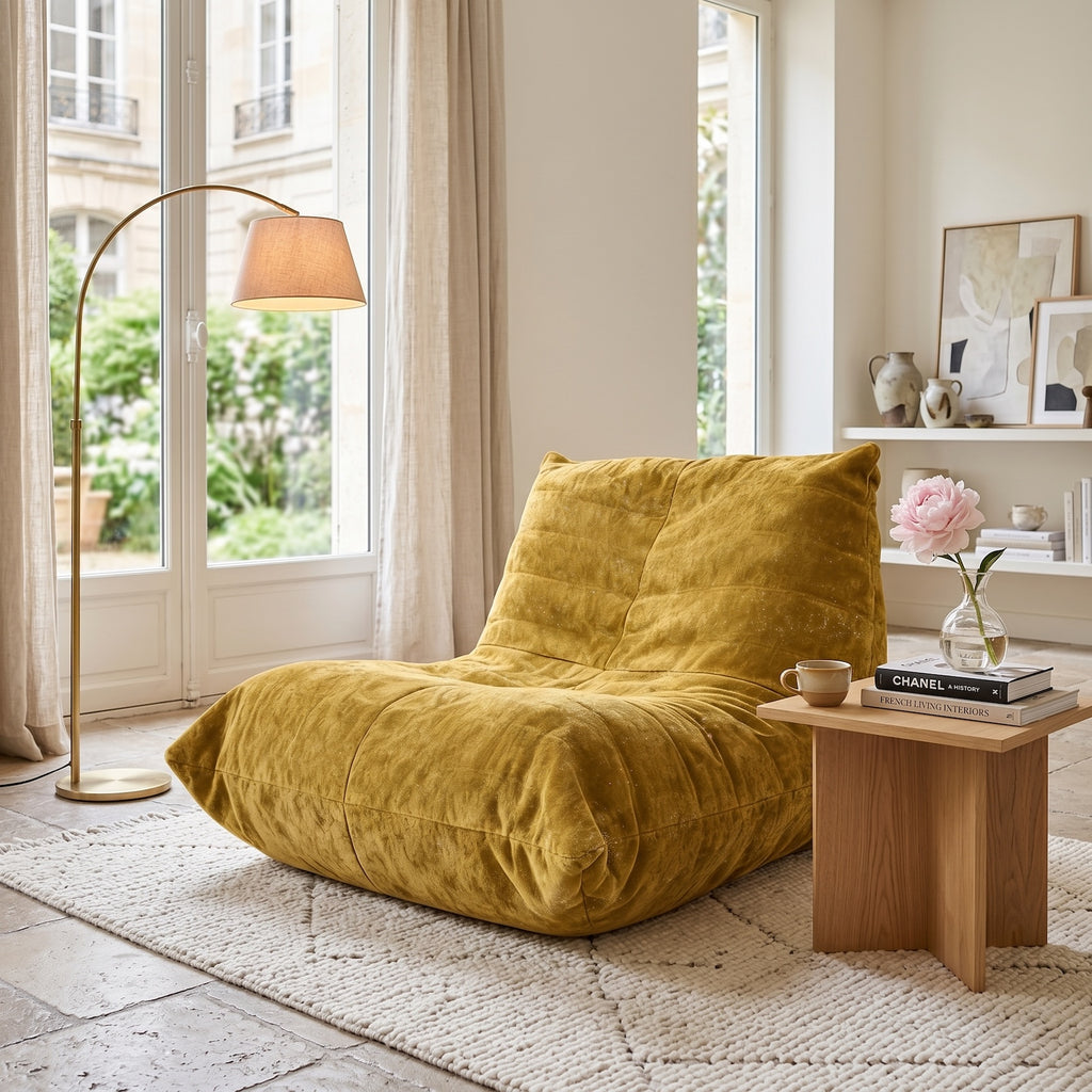 URBAN MEUBLE Fauteuil pouf en chenille Série canapé de détente Jaune 90 x 100 x 80 cm