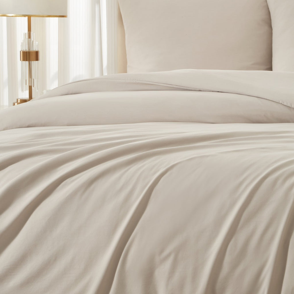 MEEALLHOME Parure de lit en flanelle lavée beige - 1 housse 200 x 220 cm et 2 taies 80 x 80 cm