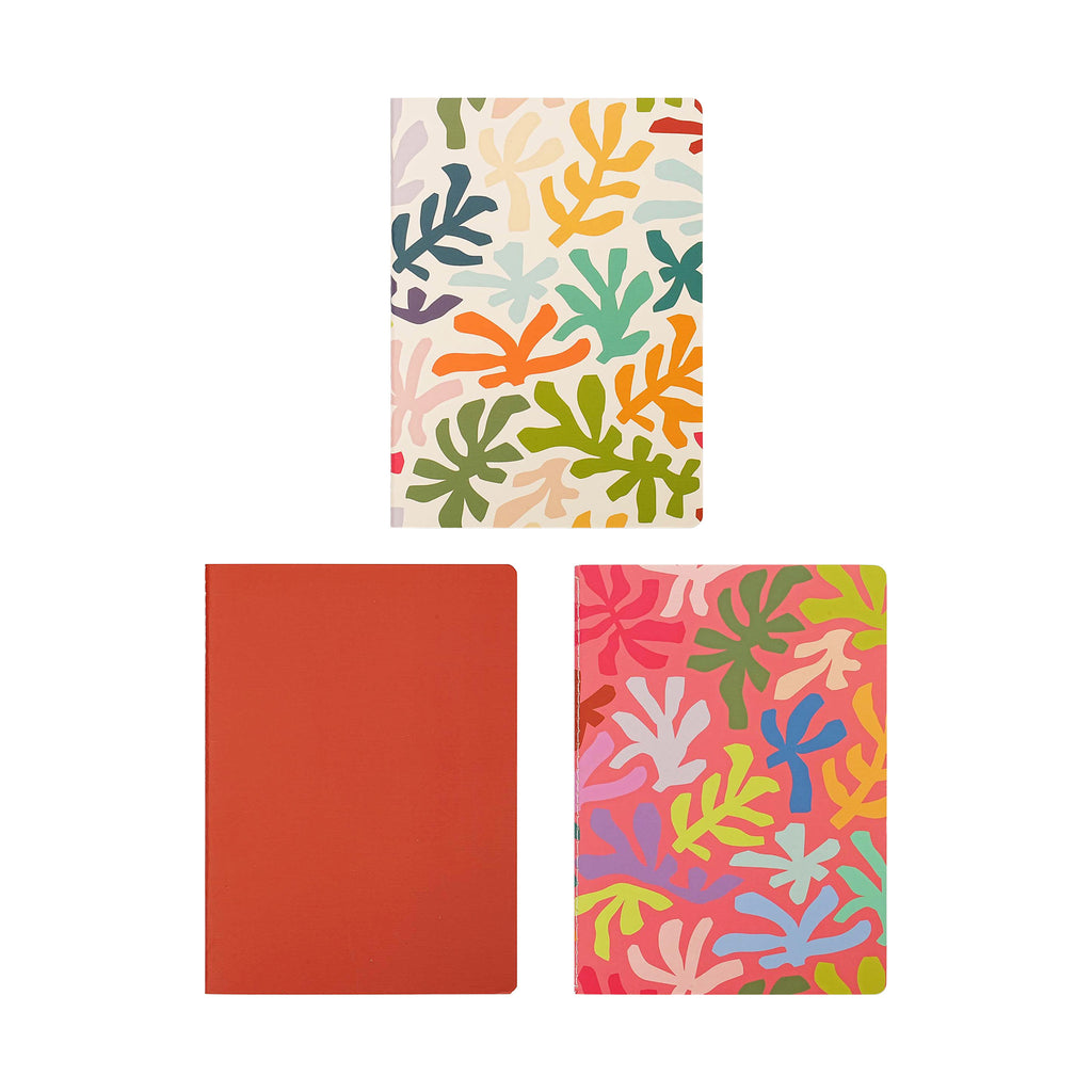 Jubiluu Lot de 3 carnets cousus A5 à couverture souple - 50 feuilles (papier offset 80 g) - Journal ligné couleur crème classique pour école, bureau