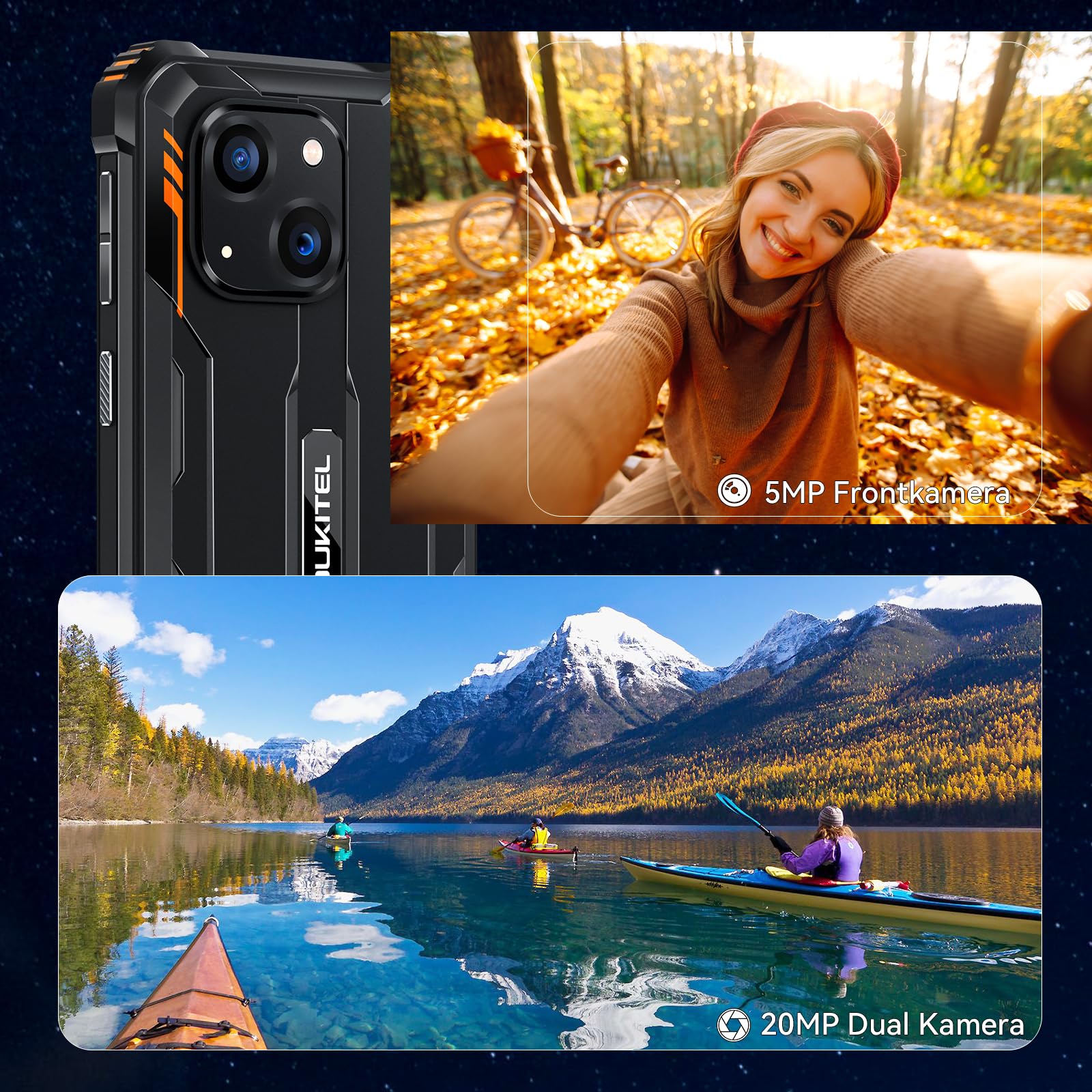 OUKITEL WP32 Android 15 6300 mAh Téléphone Portable Extérieur 12 Go + 128 Go (1 To Extensible) Smartphone Robuste Noir Double SIM, NFC