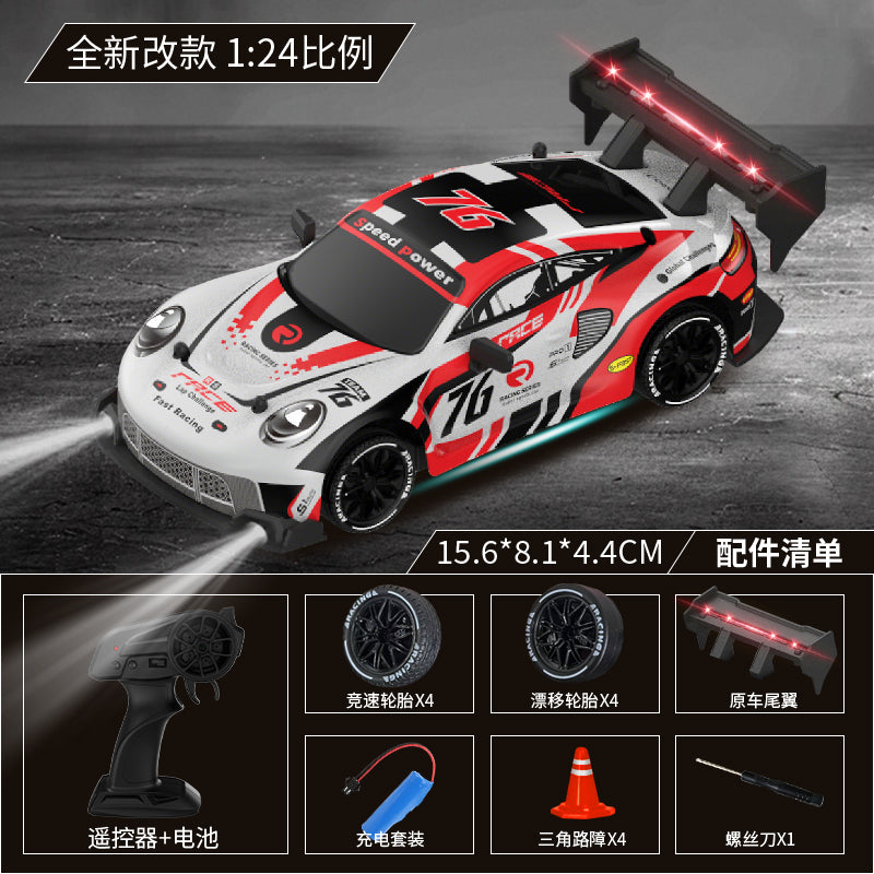 Voiture de Drift RC 4WD Haute Vitesse 1:24, 2,4 g, Moteur 25000 RPM, Pneus de Drift et Lumières LED, Cadeau de Course Intérieure de 50 m pour Enfants et Adolescents, One Piece en Blanc