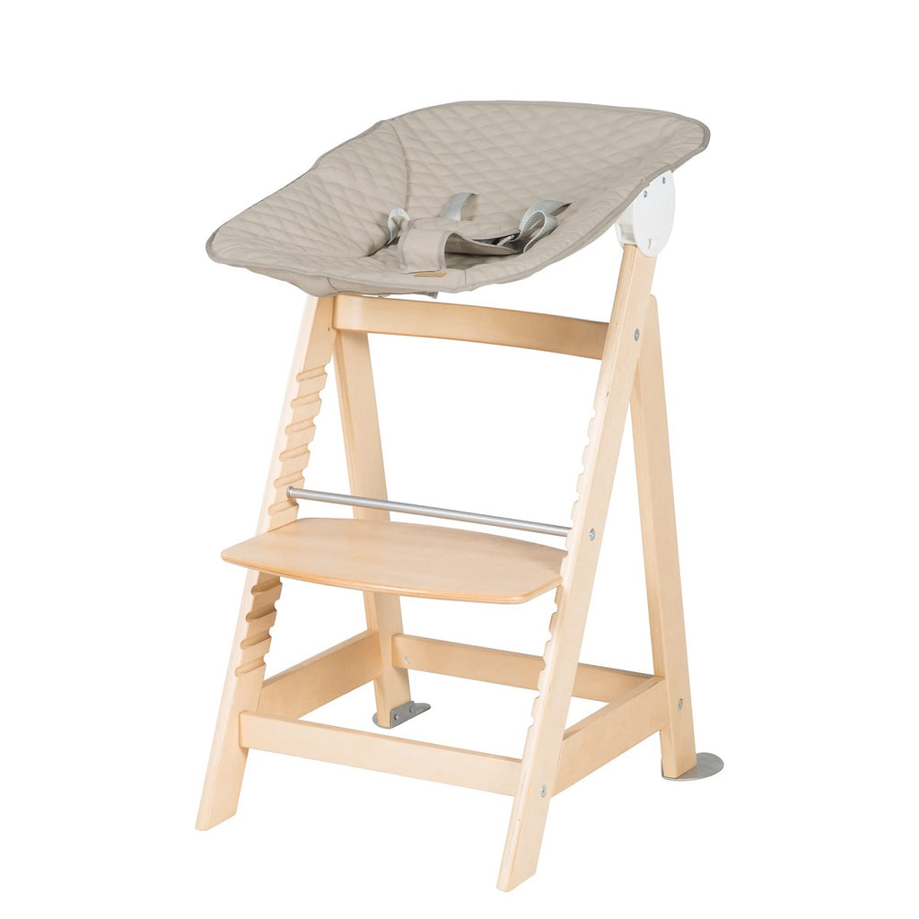 roba Born Up Chaise Haute de Croissance 2 en 1 avec Transat Bébé Inclinable Matelassé Gris (Bois Naturel / Effet Cuir Imperméable)