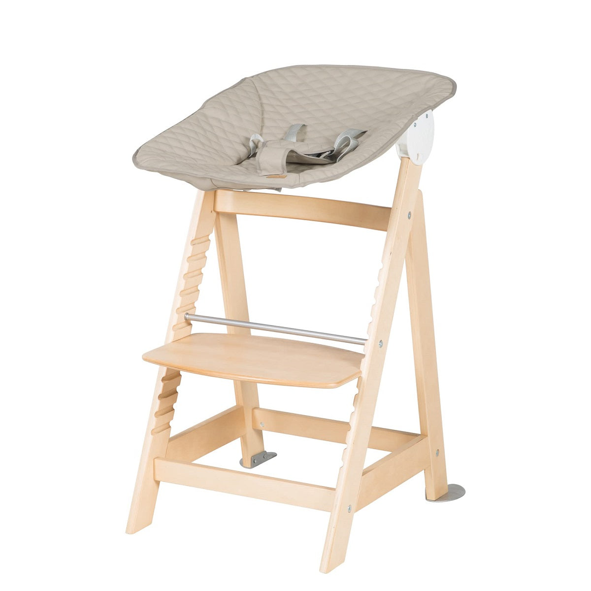roba Born Up Chaise Haute de Croissance 2 en 1 avec Transat Bébé Inclinable Matelassé Gris (Bois Naturel / Effet Cuir Imperméable)