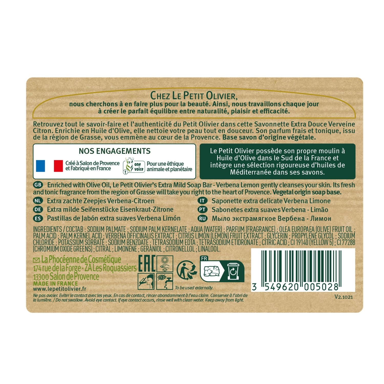 LE PETIT OLIVIER Savon solide extra doux Verveine & Citron - 2 x 100 g