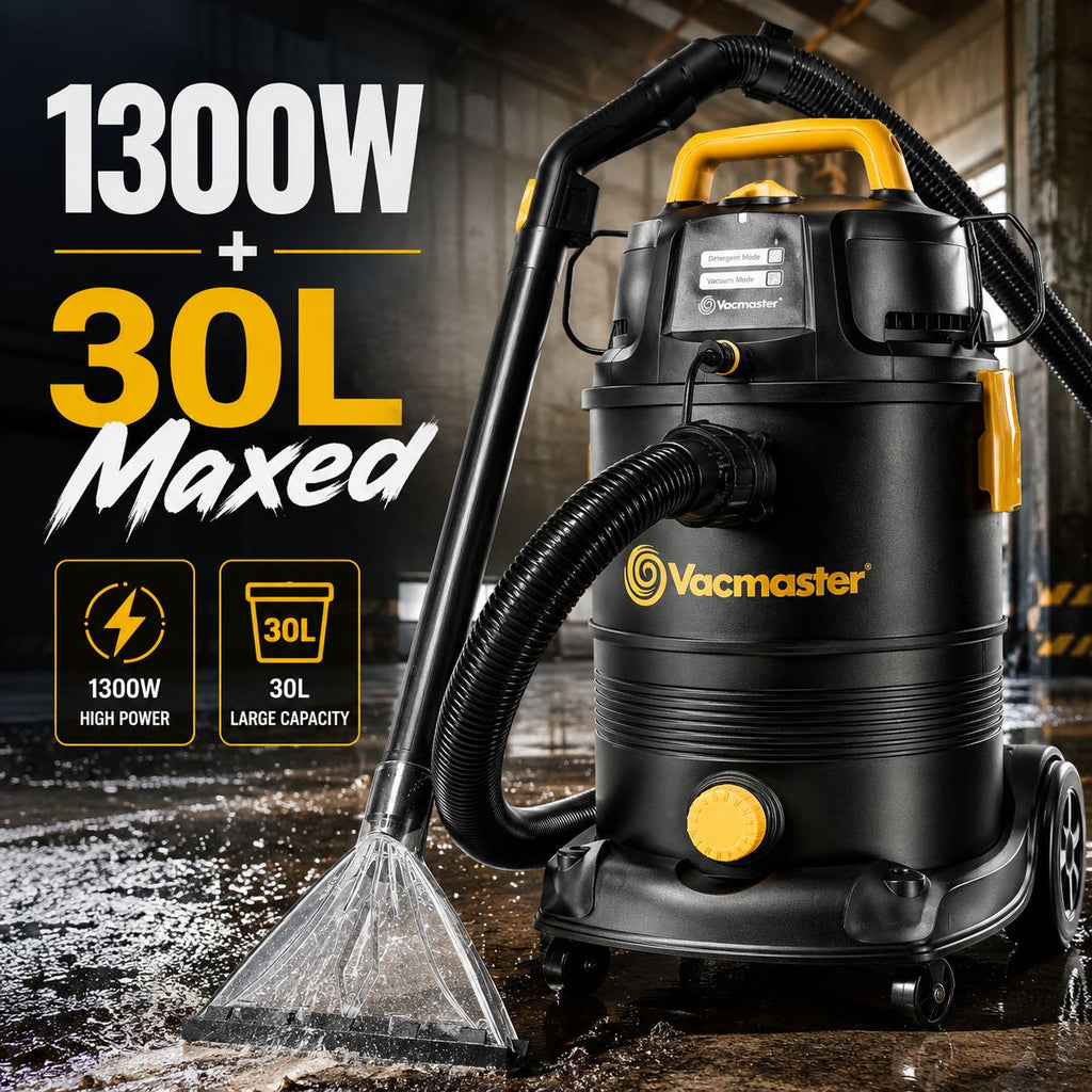 Vacmaster VK1330PWR Aspirateur eau et poussière 1300 W 30 L 3-en-1 Nettoyeur de sols et tapis à double bac 60 x 35 x 45