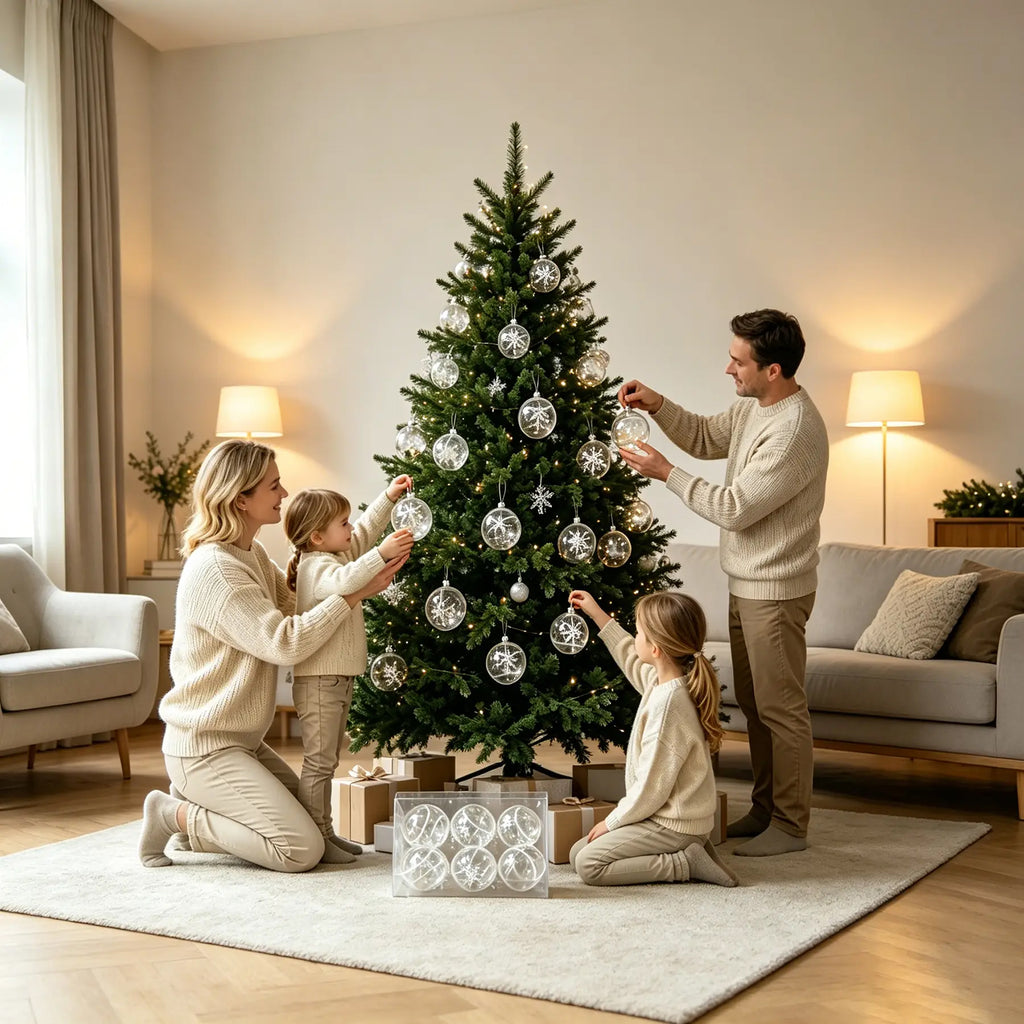 JU7CER 6 pièces de boules de Noël, boules de Noël en plastique incassable de 6 cm, boules de Noël à motif neige, convient pour la décoration intérieure et extérieure des fêtes de Noël et des soirées