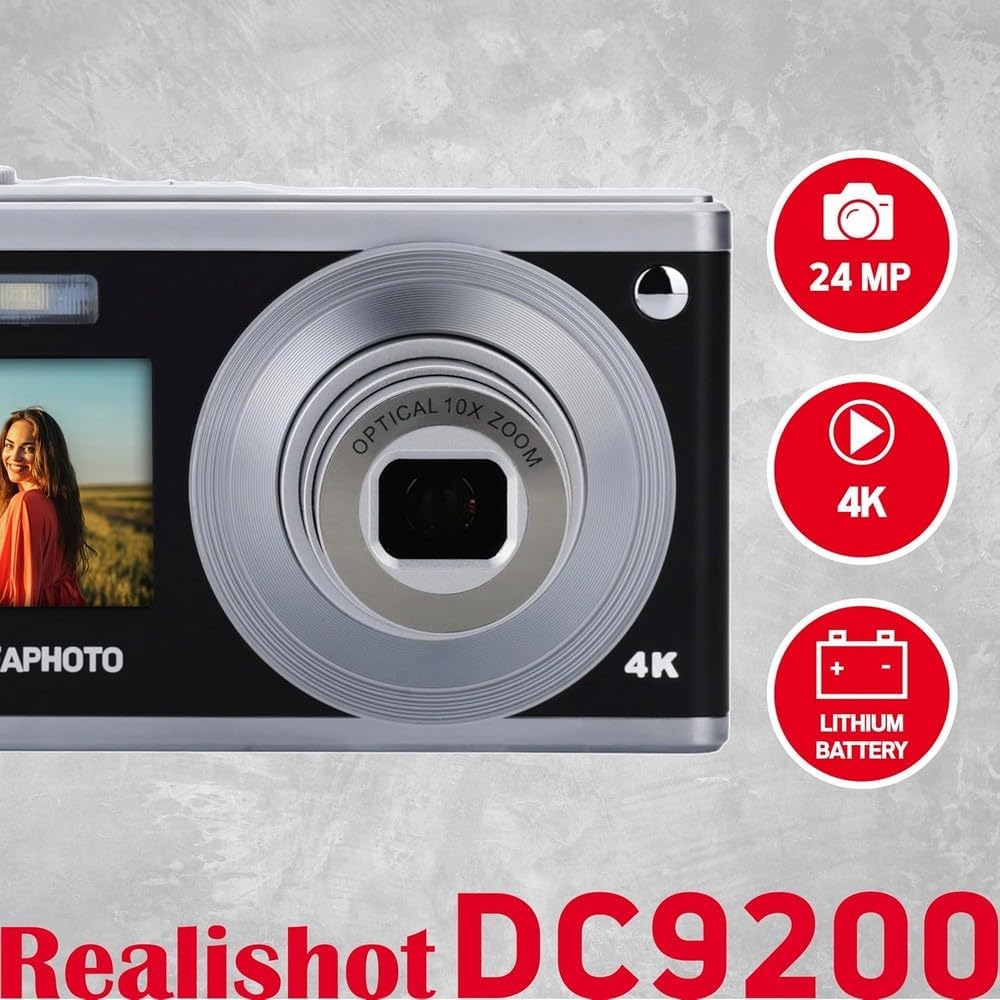 AgfaPhoto DC9200-BK Appareil photo numérique compact 24 MP avec zoom optique 10x - Noir