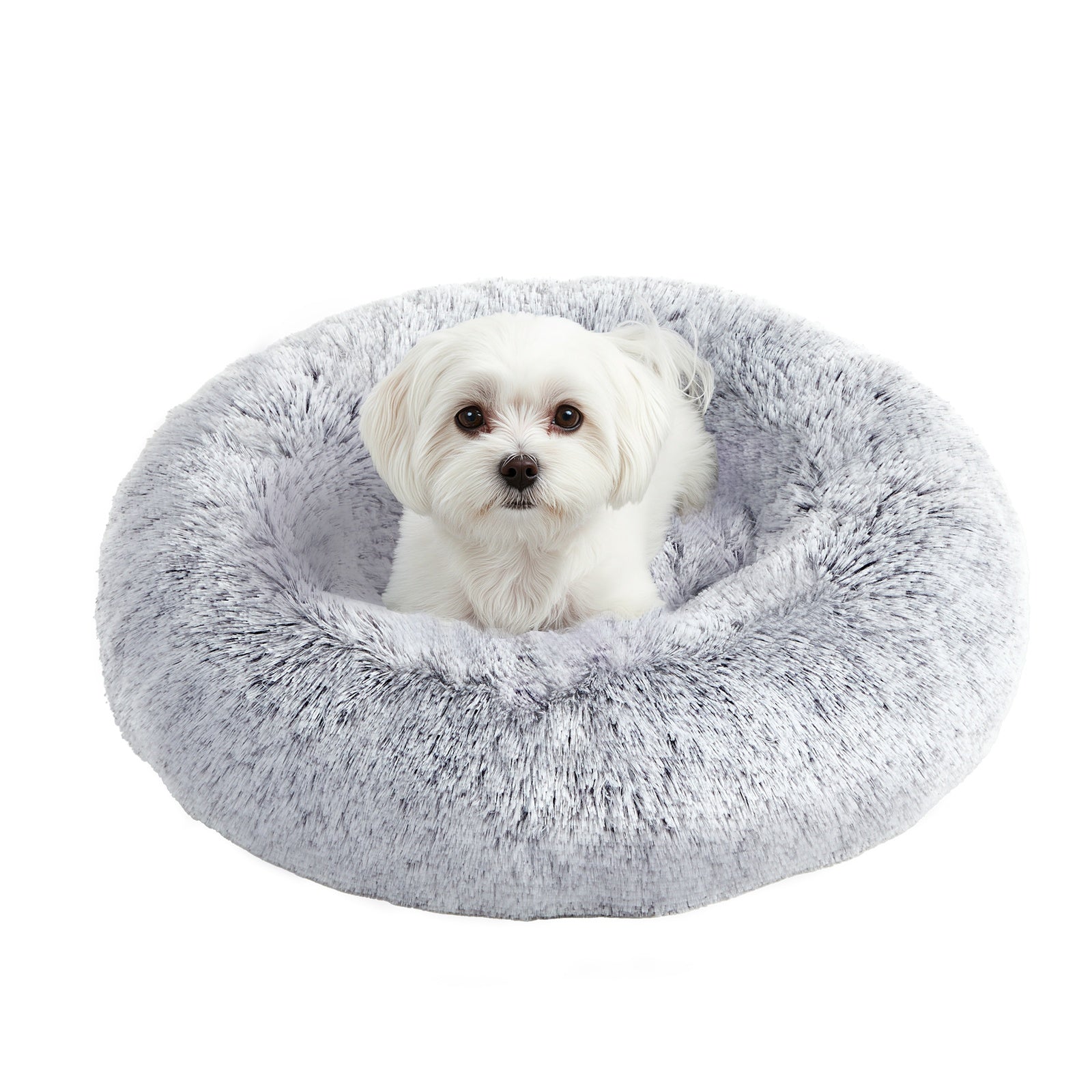 JOYFURNOS Lit pour cage de chien en forme de donut doux et apaisant avec housse amovible et lavable, Gris foncé, 70 x 20 cm