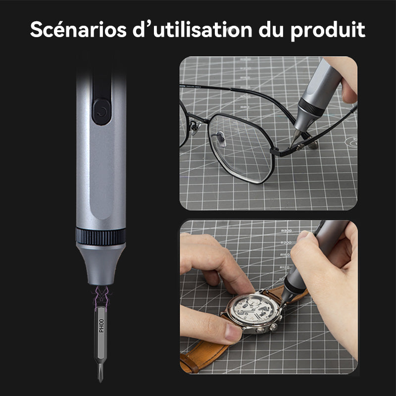 EasyWox Kit de tournevis électrique numérique avec batterie au lithium 350 mAh, 48 embouts, temps de charge 90 min, couple 0,3 Nm électrique / 3,5 Nm manuel et poignée en aluminium