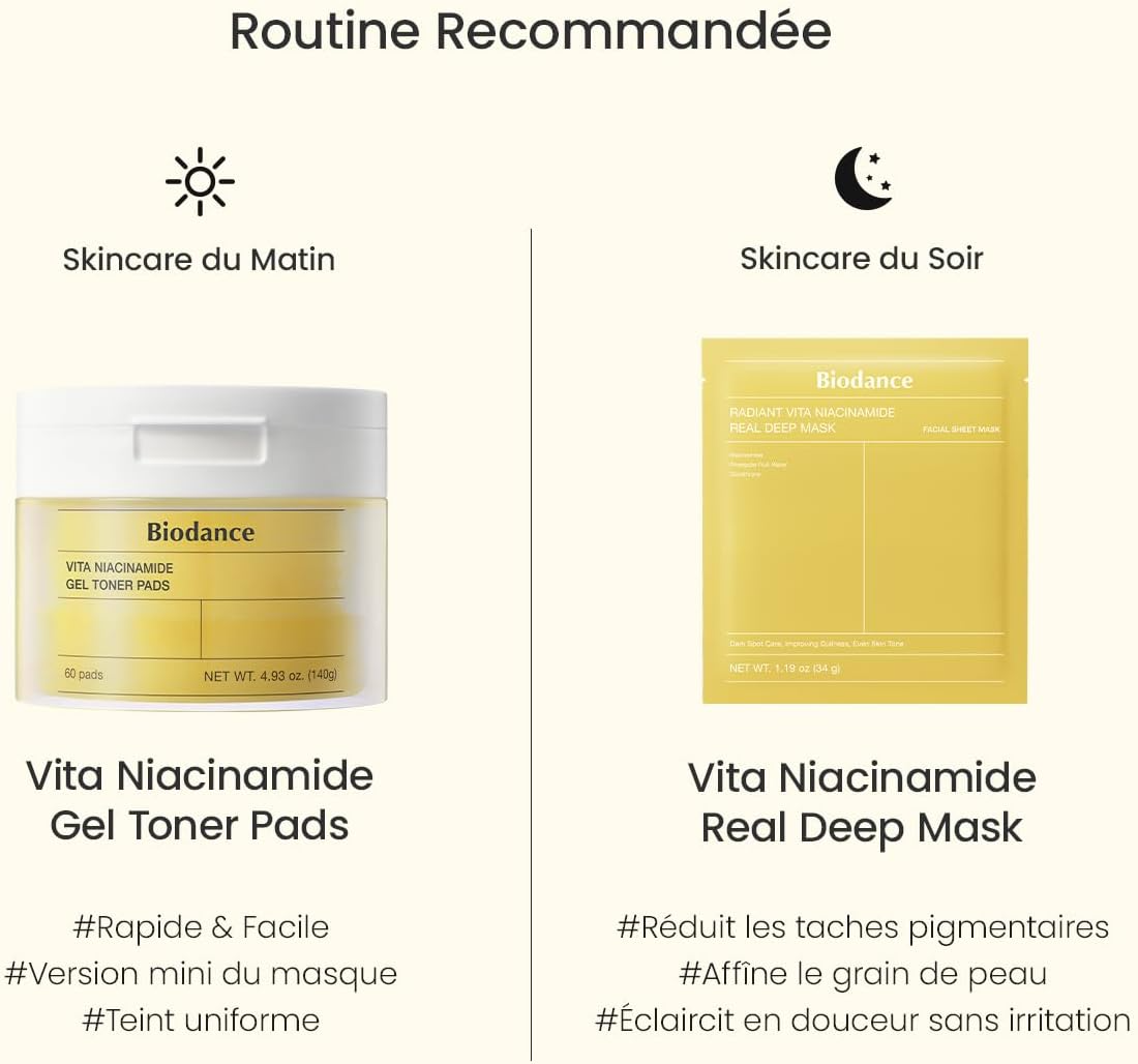 Biodance Vita Niacinamide, pads tonifiants en gel - 60 pièces