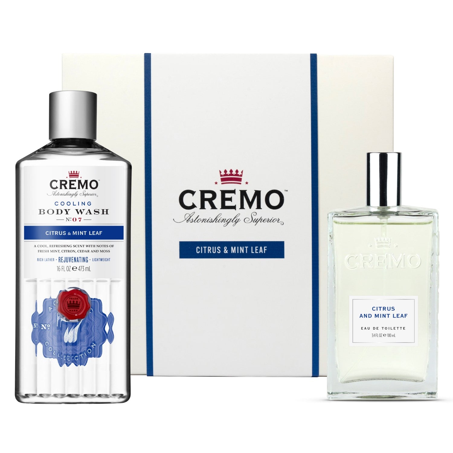 CREMO Agrumes & Feuilles de Menthe - Coffret Cadeau pour Homme (Eau de Toilette + Gel Douche) - 1 Unité