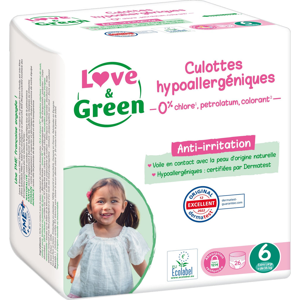 LOVE & GREEN Couches-culottes Bébé Taille 6 16kg+ Hypoallergéniques x 26