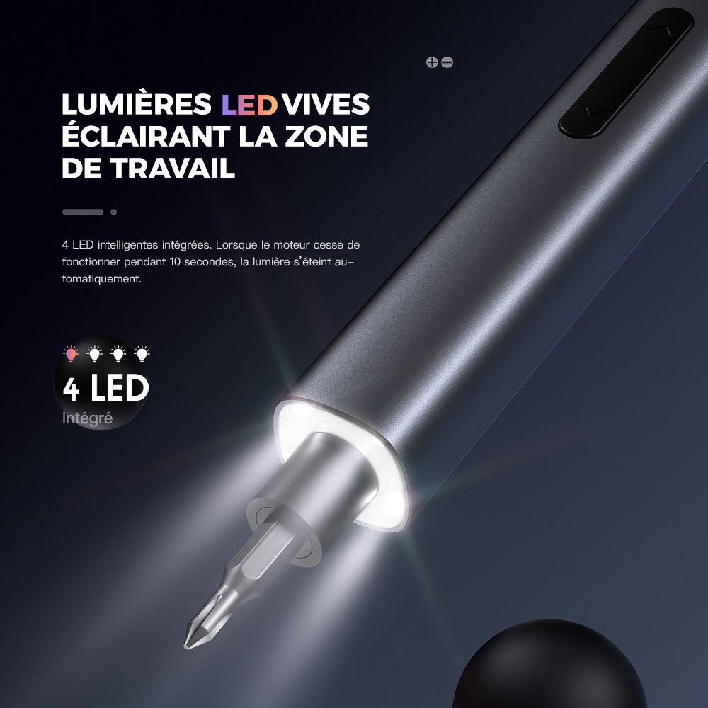 EasyWox 57-en-1 Kit de tournevis électrique avec batterie Lithium 500 mAh, 52 embouts, charge rapide en 90 minutes, couple 0.1-0.35N.M, utilisation continue de 1 heure et boîte de rangement magnétique