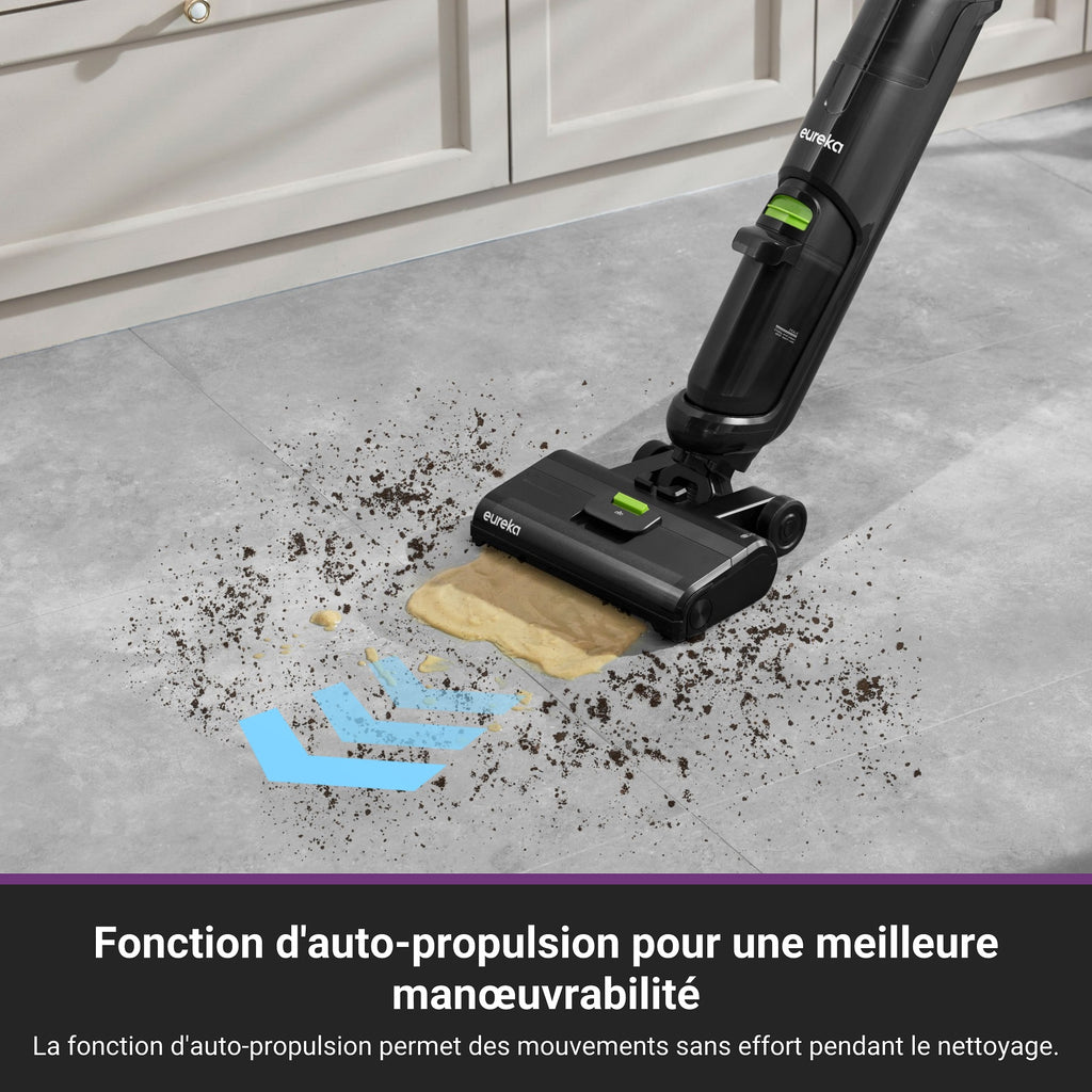 Eureka Aspirateur laveur sans fil eau et poussière, aspirateur laveur avec système autonettoyant, aspirateur léger pour parquets, animaux de compagnie et saletés collantes, Noir, NEW400