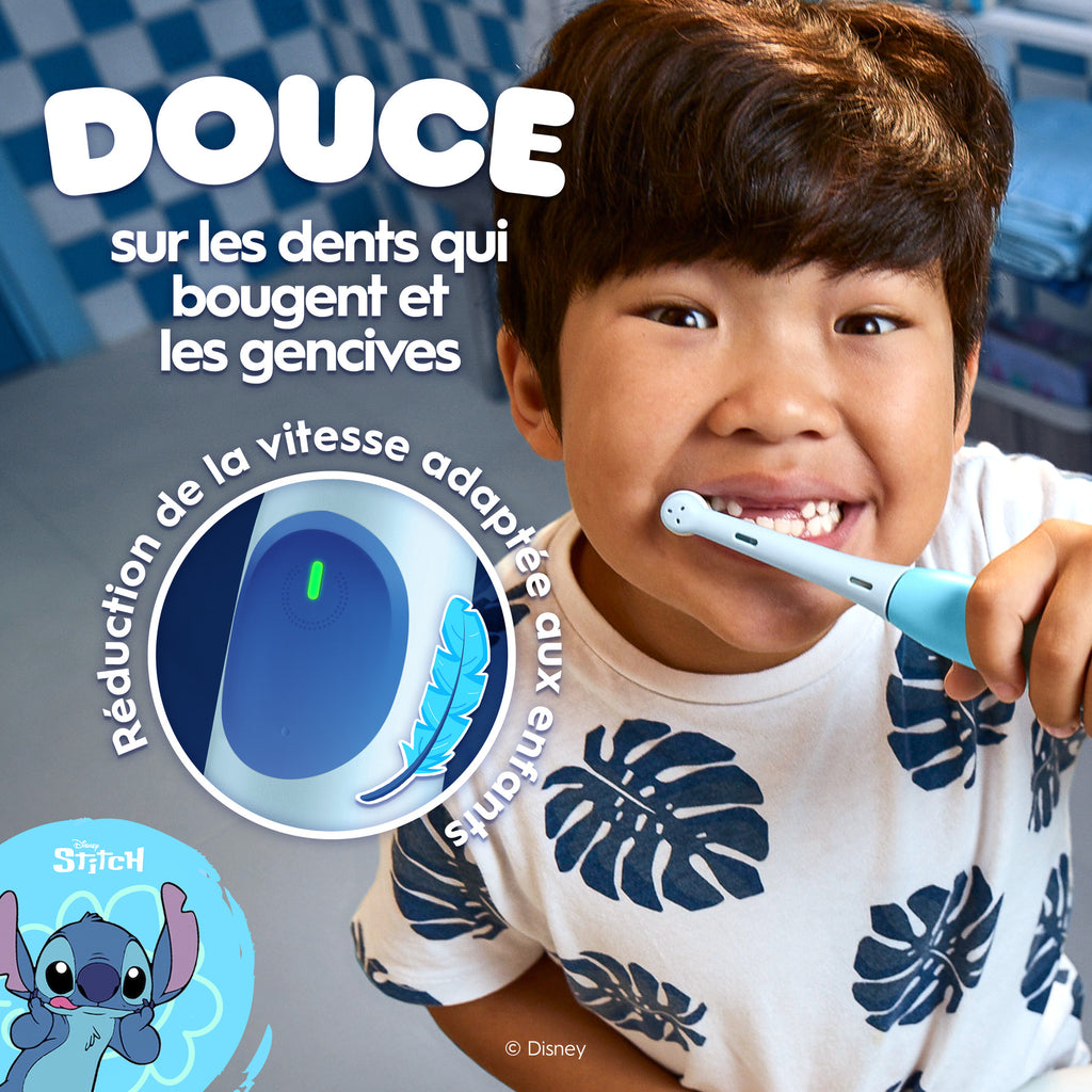 Oral-B iO Kids Stitch 6ans+ Brosse à Dents Électrique pour Enfants – Protection Gencives avec Capteur de Pression Intelligent, 3 Modes dont 1 Super Doux, Minuteur Musical, Inclus 1 Brossette