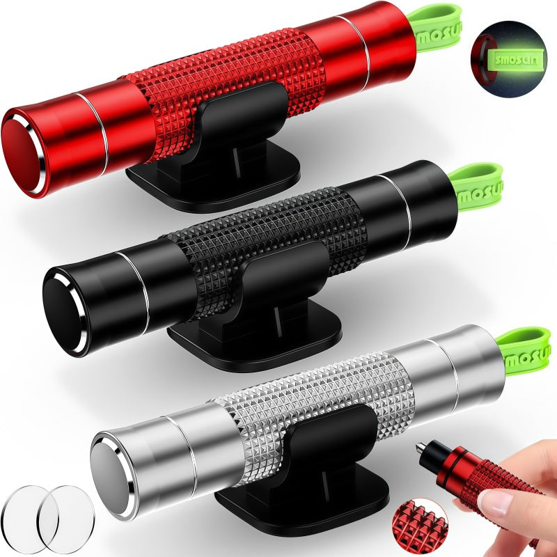Smosun Safehammer Marteau de sécurité amélioré Brise-vitre sous l'eau Marteau de voiture Coupe-ceinture Brise-vitre Outil d'évacuation d'urgence Safehammer brise-vitre pour voitures neuves 3 pièces Rouge Noir Argent