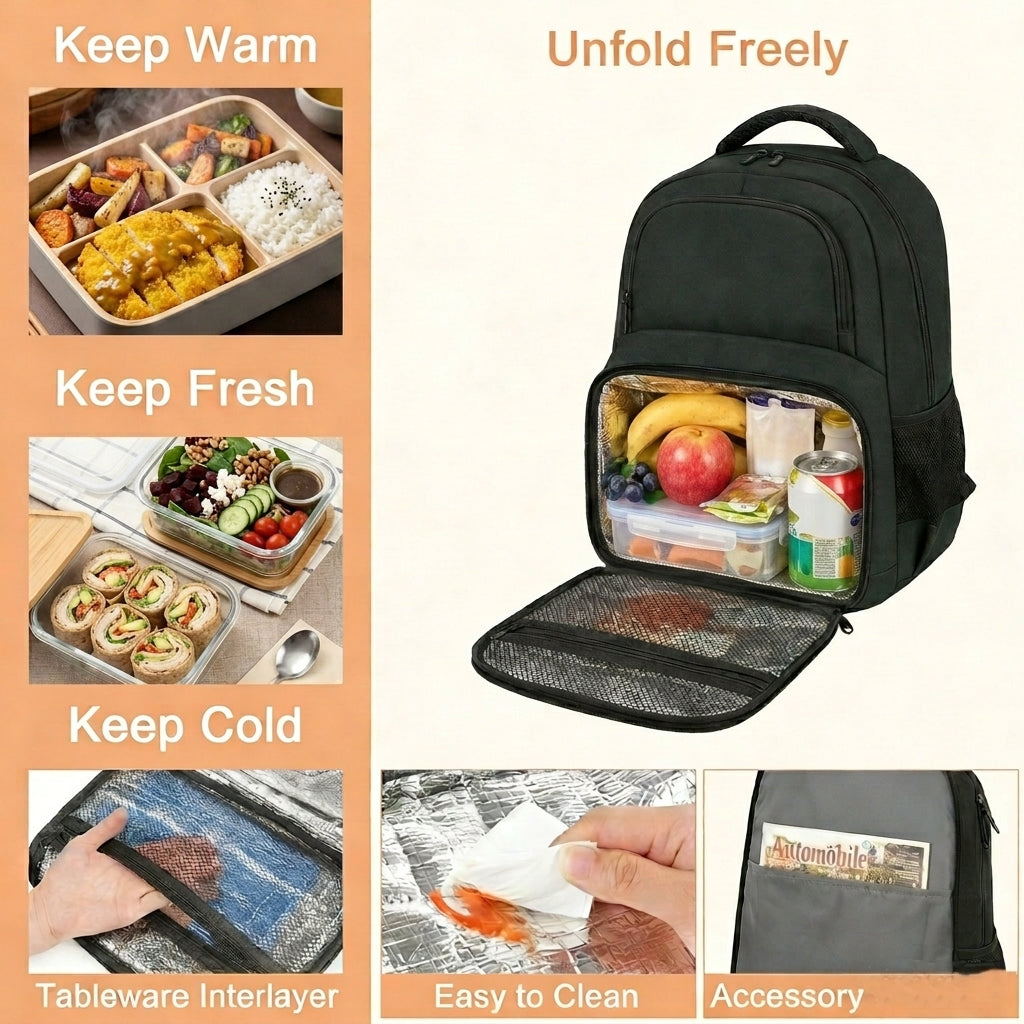 Sac à dos de déjeuner pour hommes, femmes et travail, sac à dos robuste pour ordinateur portable de 17 pouces avec compartiment à repas