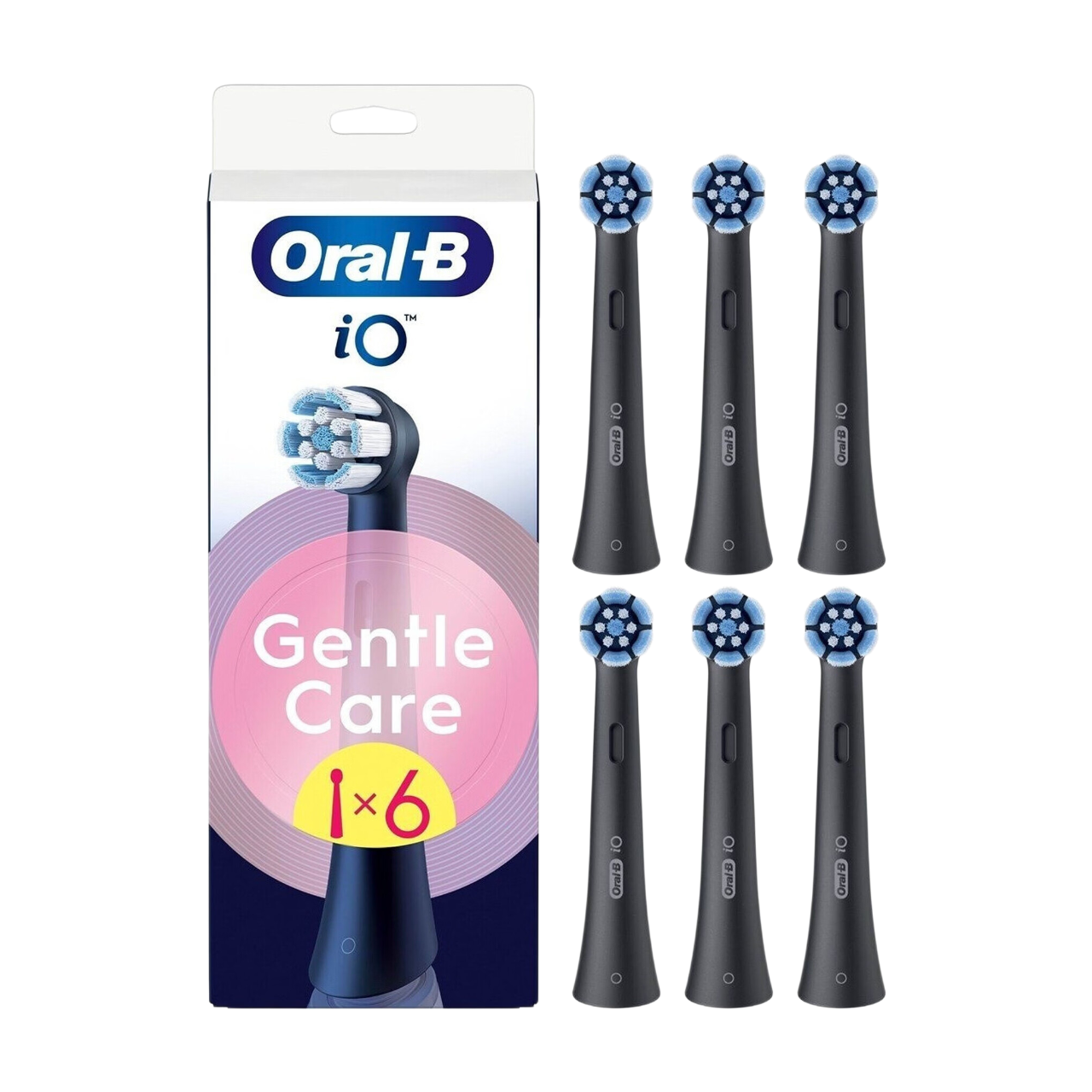 Oral-B iO Gentle Care Noir - Brossettes de Rechange Originales pour Brosse à Dents Électrique - Gencives Sensibles - Pack de 6