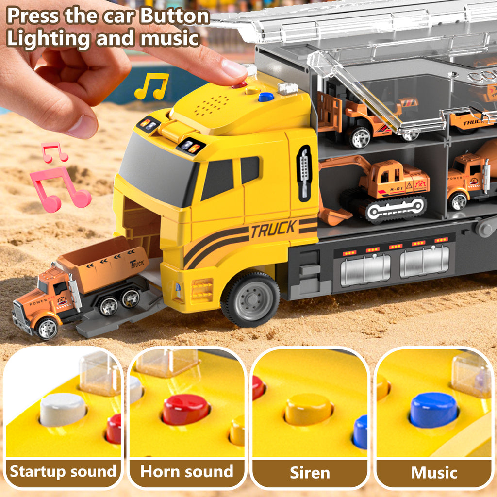 Ensemble de jouets de véhicules de camion de construction pour garçons avec tapis de jeu et voiture en métal moulé sous pression, camion de transport pour enfants 3-8 ans