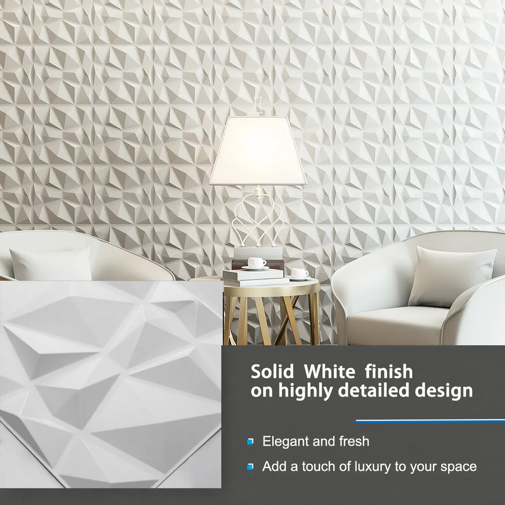 Art3d Panneaux muraux 3D Premium à motif diamant - Blanc 30 x 30 cm (Lot de 33)