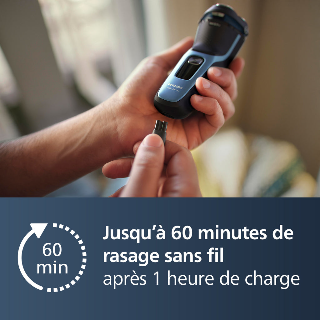 Philips Series 3000 S3243/12 Rasoir électrique avec têtes 5D Pivot & Flex, 27 lames PowerCut auto-affûtées, utilisation humide & sèche, tondeuse rétractable, charge rapide - Noir