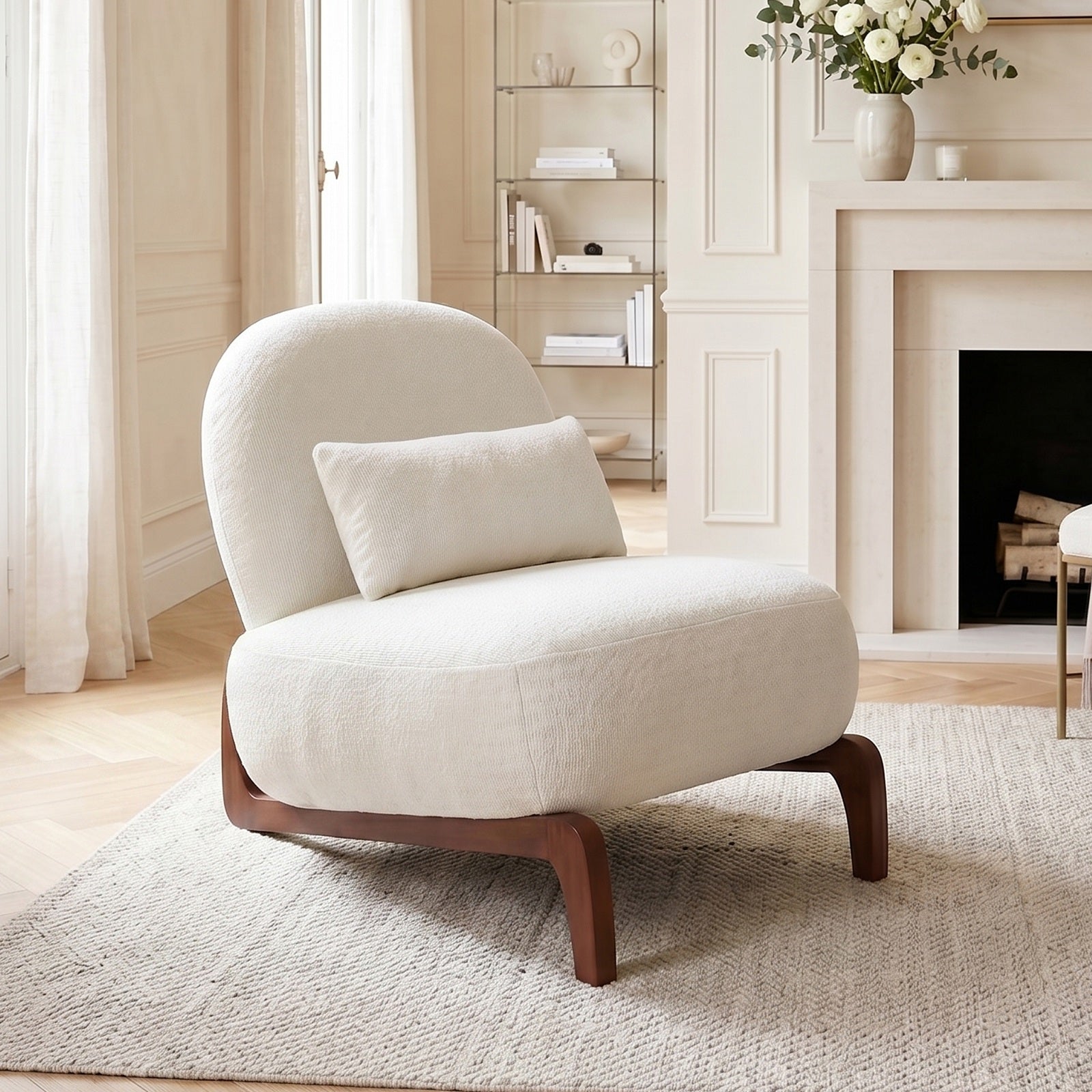 Chaise de coin en velours URBAN MEUBLE, pieds en bois massif, beige, 86,9 x 72,1 x 69,9 cm