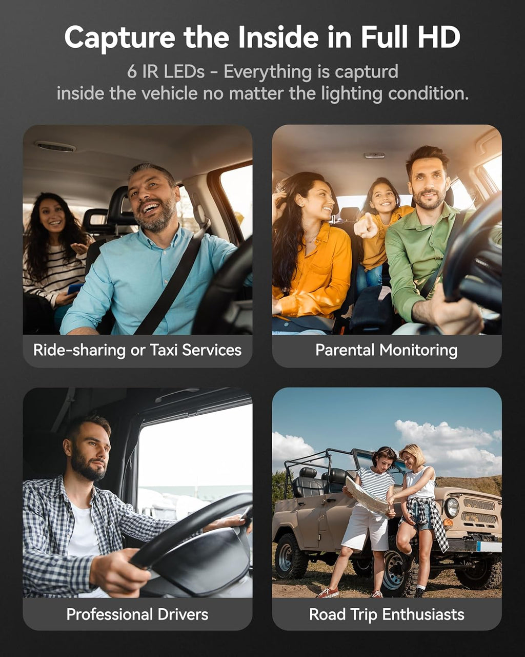 WOLFBOX i07 Caméra embarquée 3 canaux avec Wi-Fi et GPS intégrés, Caméra embarquée 4K avant et intérieure, Triple caméra de voiture 1440p+1080p+1080p avec écran LCD 3 pouces