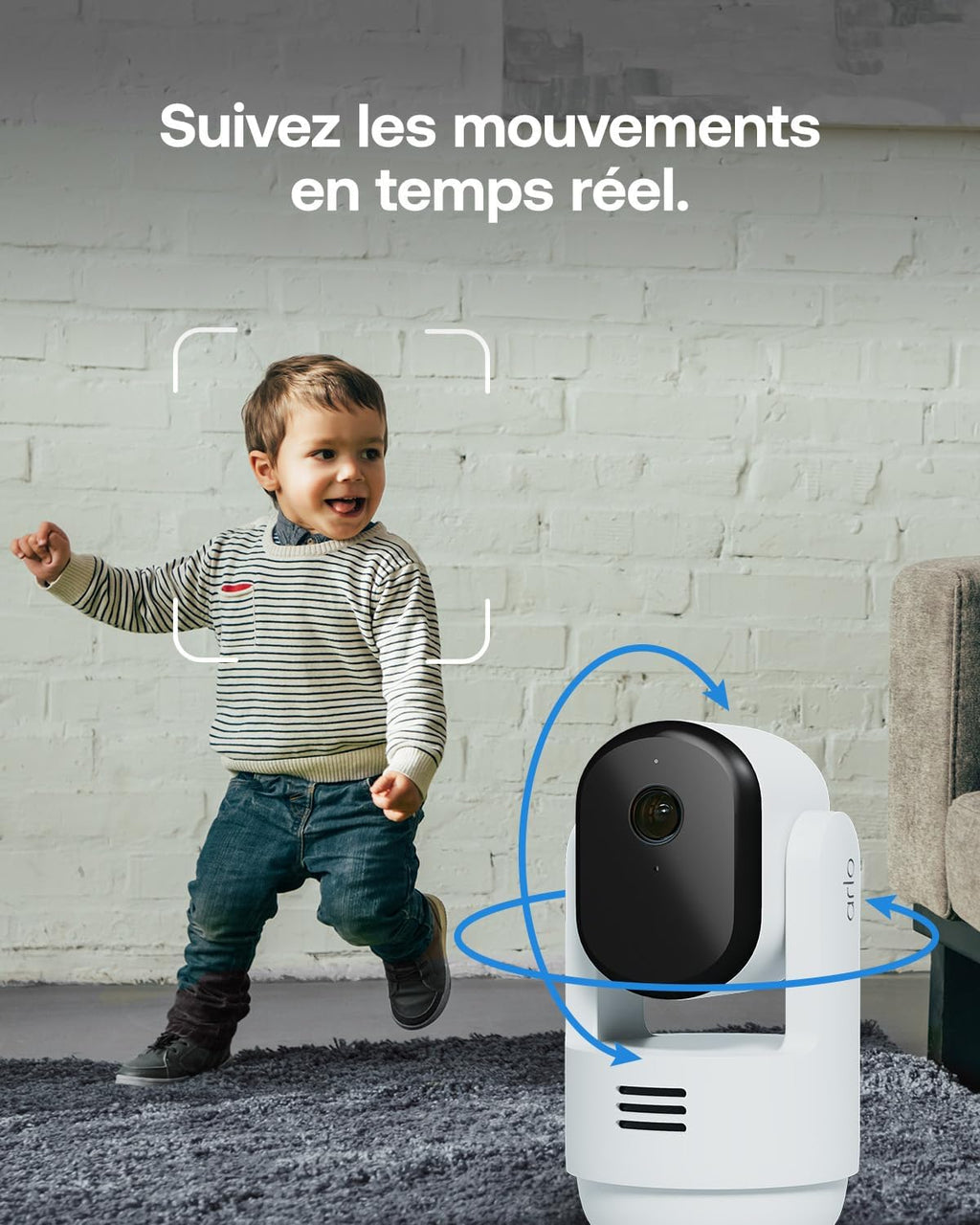 Arlo VMC3273-100EUS Caméra de Sécurité Intérieure WiFi Essential 3 2K PTZ, Kit de 2 caméras, Rotation à 360°, Détection par IA, Compatible avec Alexa, Blanc