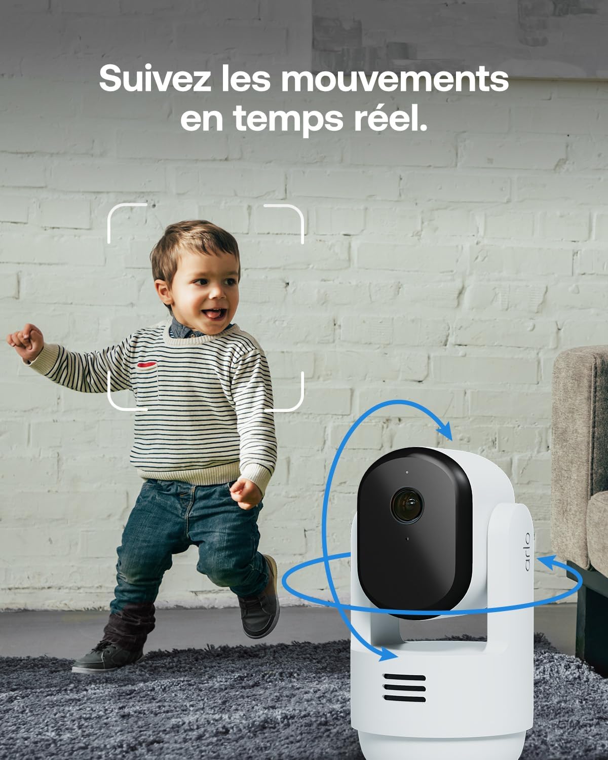 Arlo VMC3273-100EUS Caméra de Sécurité Intérieure WiFi Essential 3 2K PTZ, Kit de 2 caméras, Rotation à 360°, Détection par IA, Compatible avec Alexa, Blanc