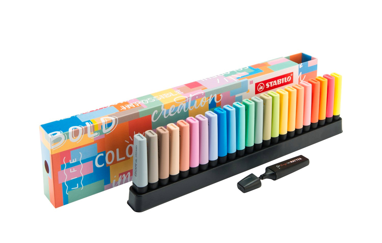 STABILO BOSS ORIGINAL Set de bureau de 24 surligneurs - 4 néon + 13 pastel + 6 nature + 1 noir