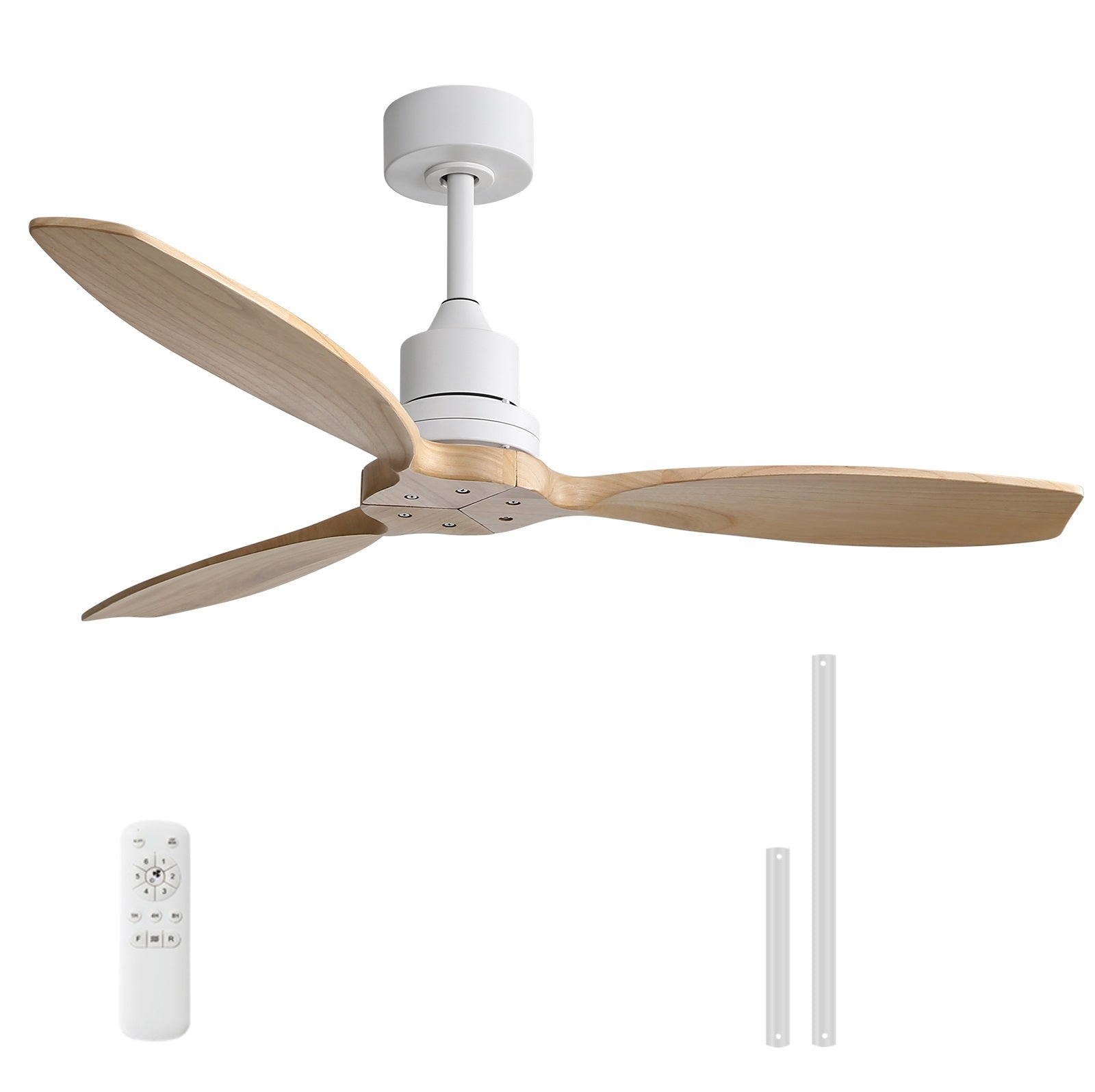 Sofucor 52K076 52 pouces Ventilateur de plafond à tige blanche sans lumière avec pales en bois